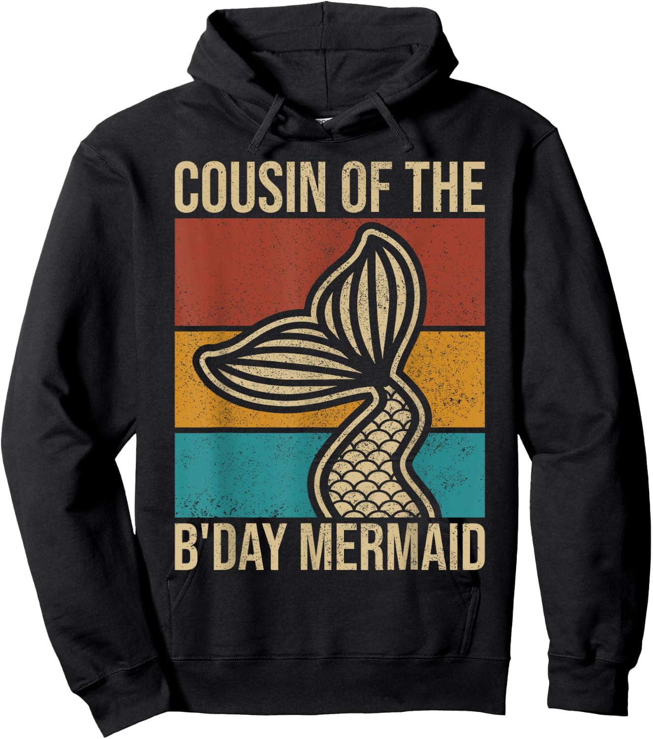 Cousin Of The Birthday Mermaid Party Outfit Vintage Mermaid Hoodie - Hoodie | Black