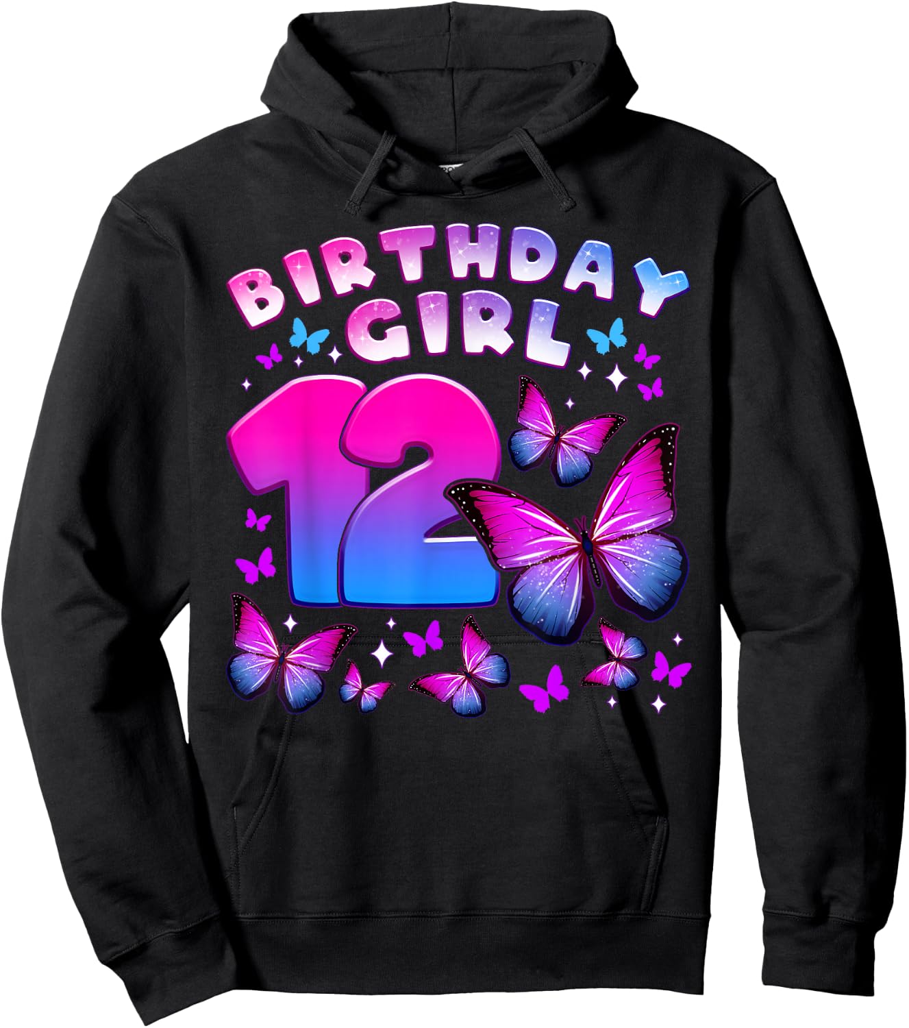 Birthday Girl 12 Years Old Butterfly Number 12 Hoodie - Hoodie | Black