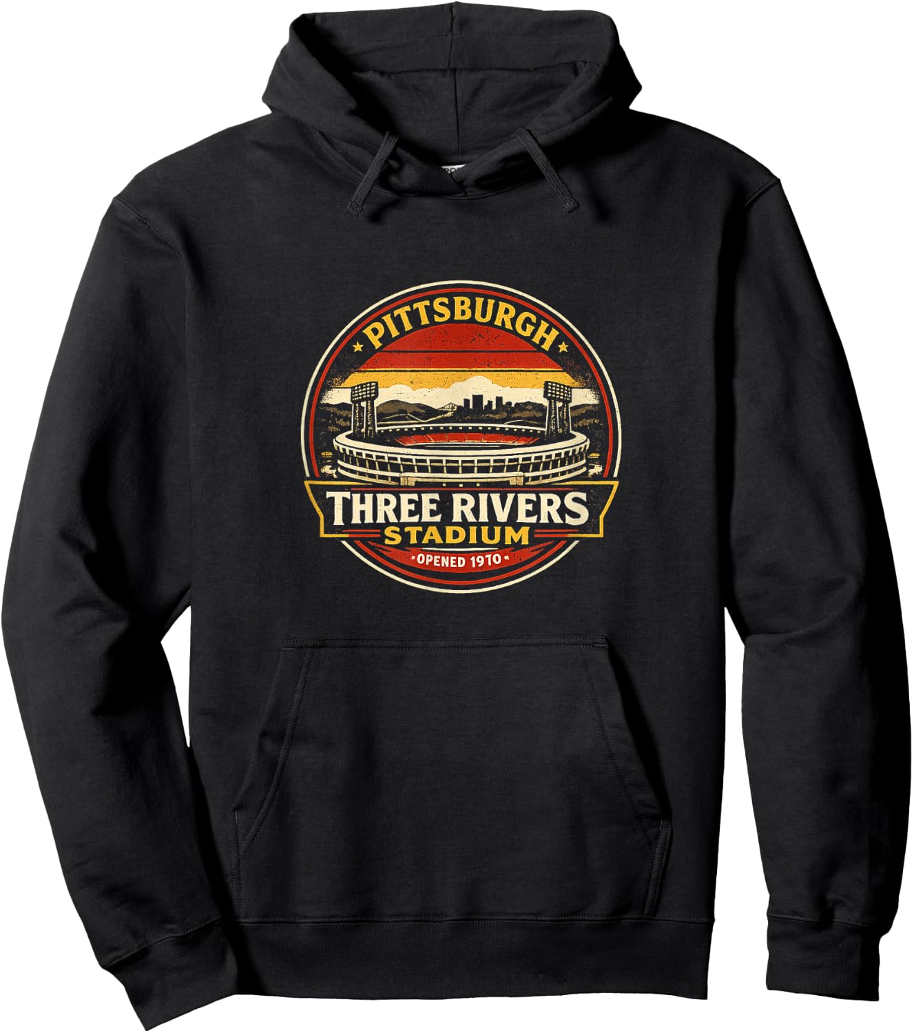 Vintage Pittsburgh Three Rivers Stadium Badge Design Hoodie - Hoodie | Black