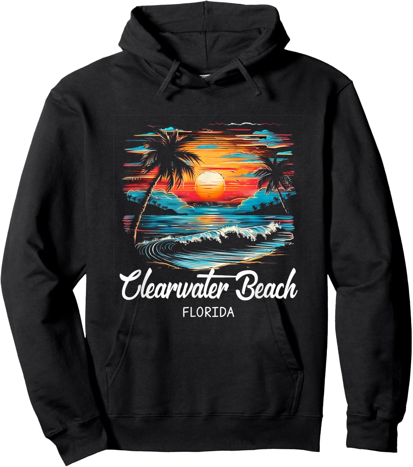Family Vacation Retro Sunset Florida Clearwater Beach Hoodie - Hoodie | Black