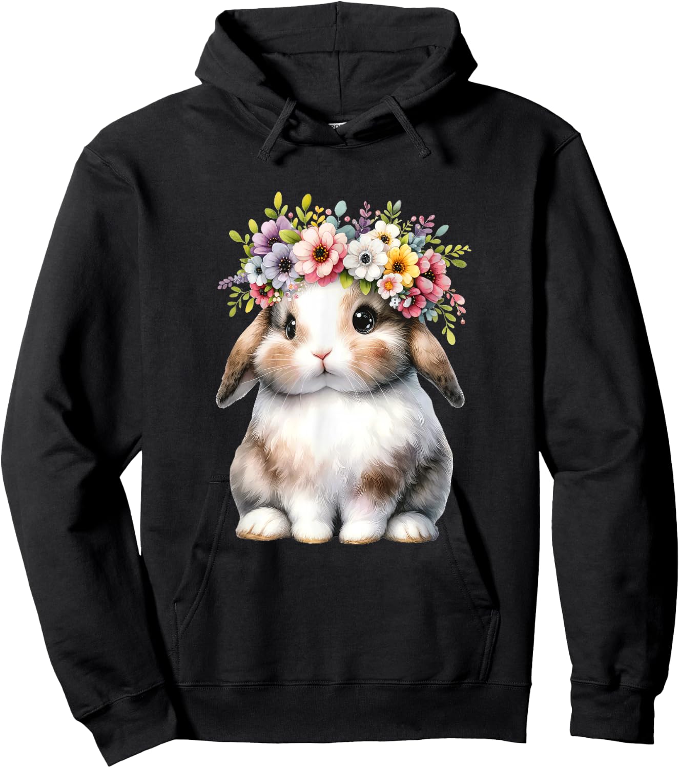 Easter Bunny Girls - Easter Bunny Flower Graphic Hoodie - Hoodie | Black