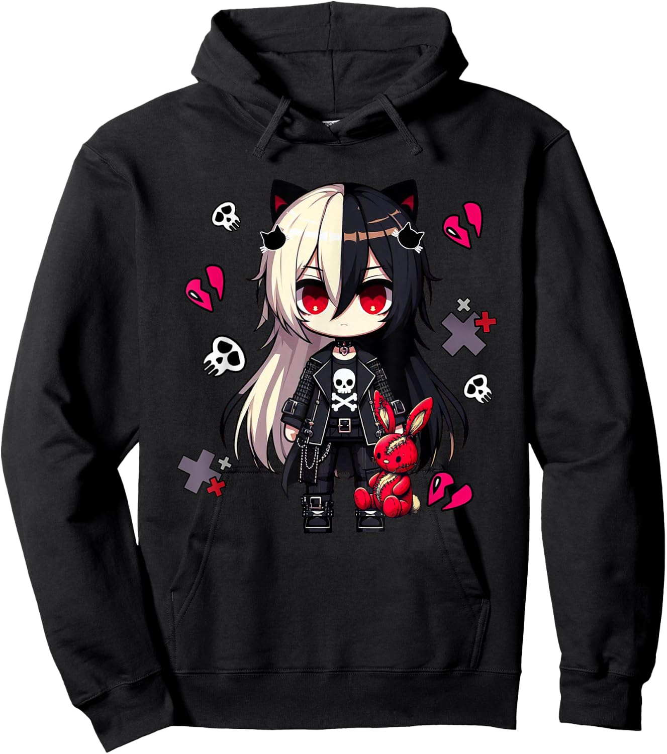 Chibi Kawaii Emo Pastel Goth Girl Anime Japanese Scary , Black, S Hoodie - Hoodie | Black