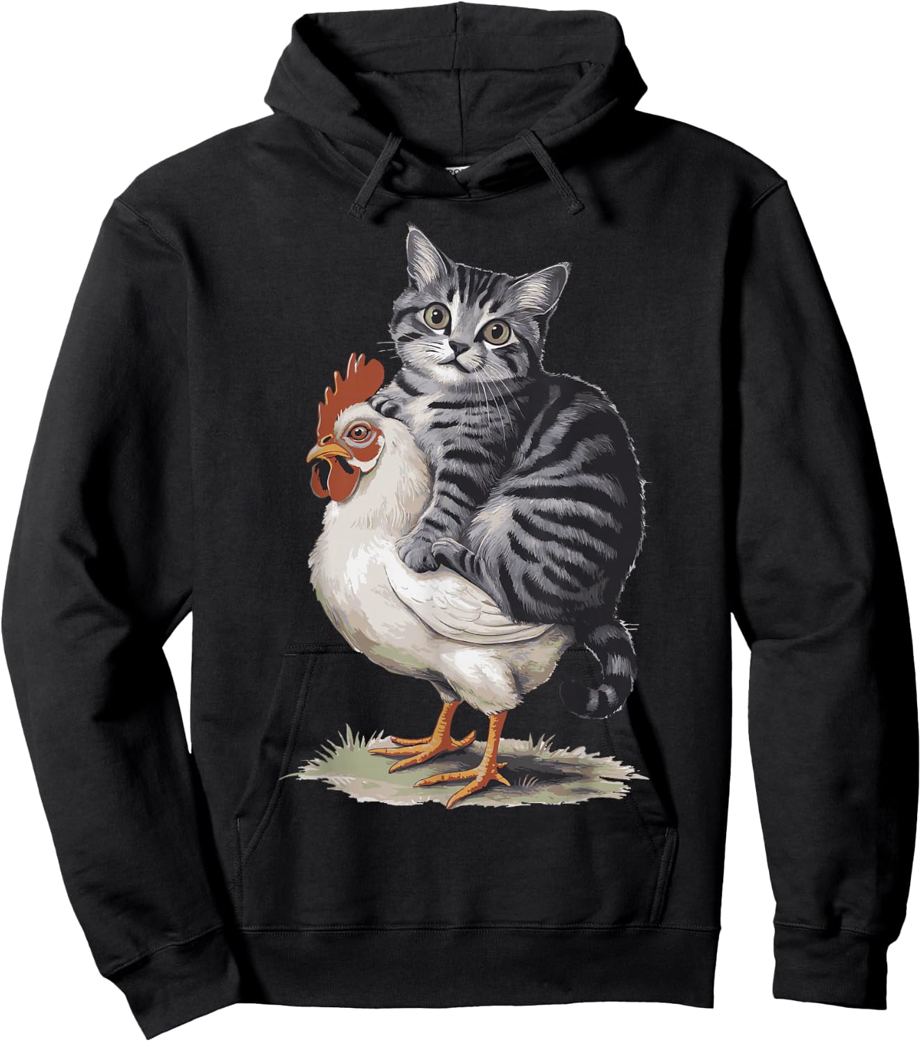 Cat Riding Chicken Hoodie - Hoodie | Black