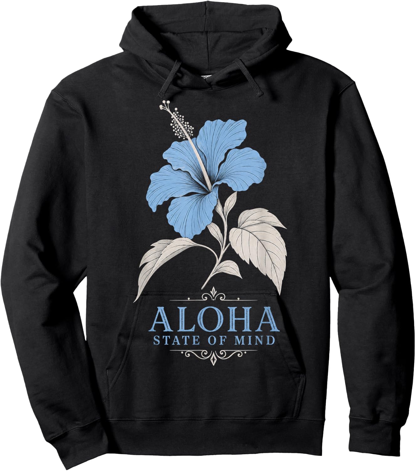 Hibiscus Flower Aloha State of Mind Illustration Hoodie - Hoodie | Black