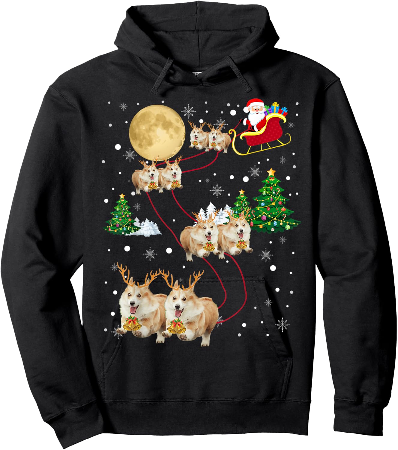 Corgi Dogs Tree Christmas Sweater Xmas Gifts For Pet Dog Women Kids Hoodie - Hoodie | Black