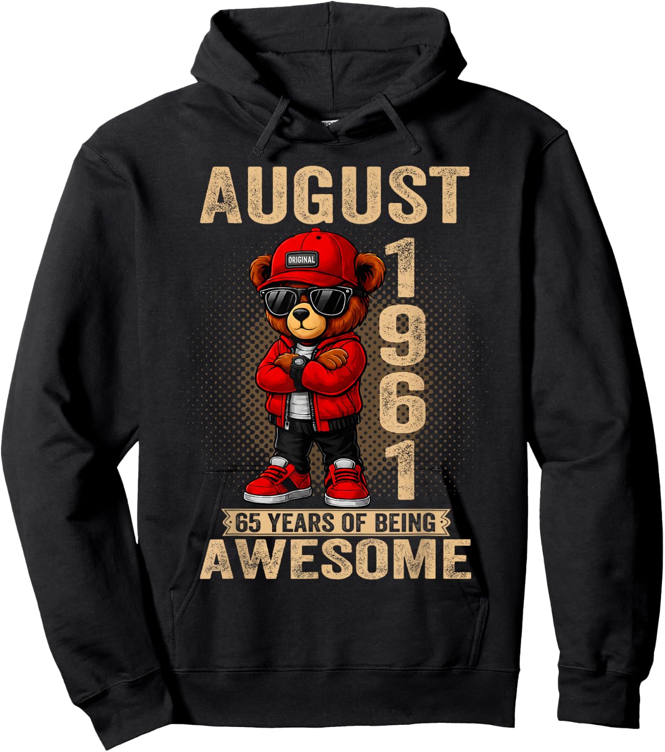 August 65th Birthday Men Women 1961 Awesome Teddy Bear Hoodie - Hoodie | Black