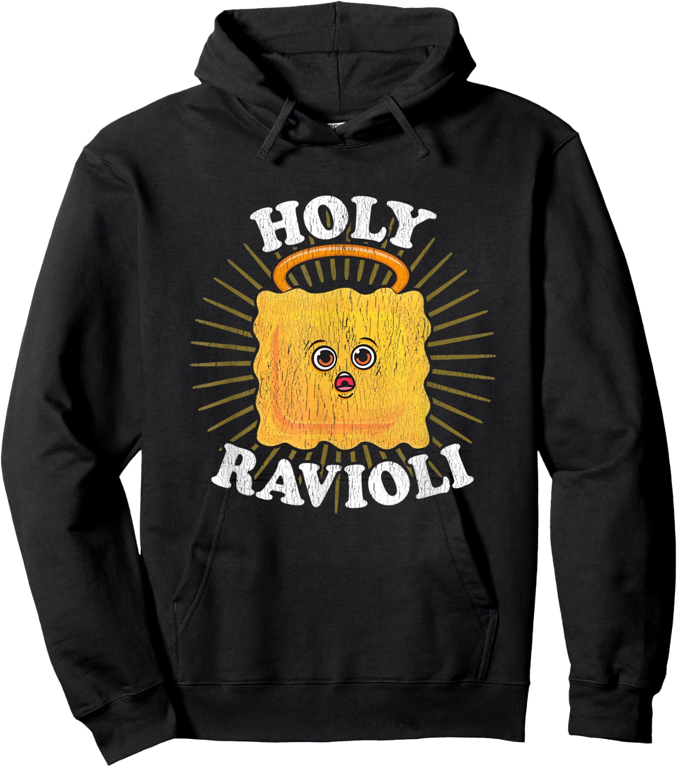 Holy Ravioli Pun Funny Kawaii Italian Food Illustration Hoodie - Hoodie | Black