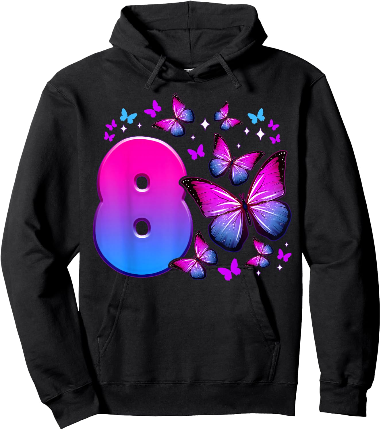 Birthday Girl 8 Years Old Butterfly Number 8 Hoodie - Hoodie | Black