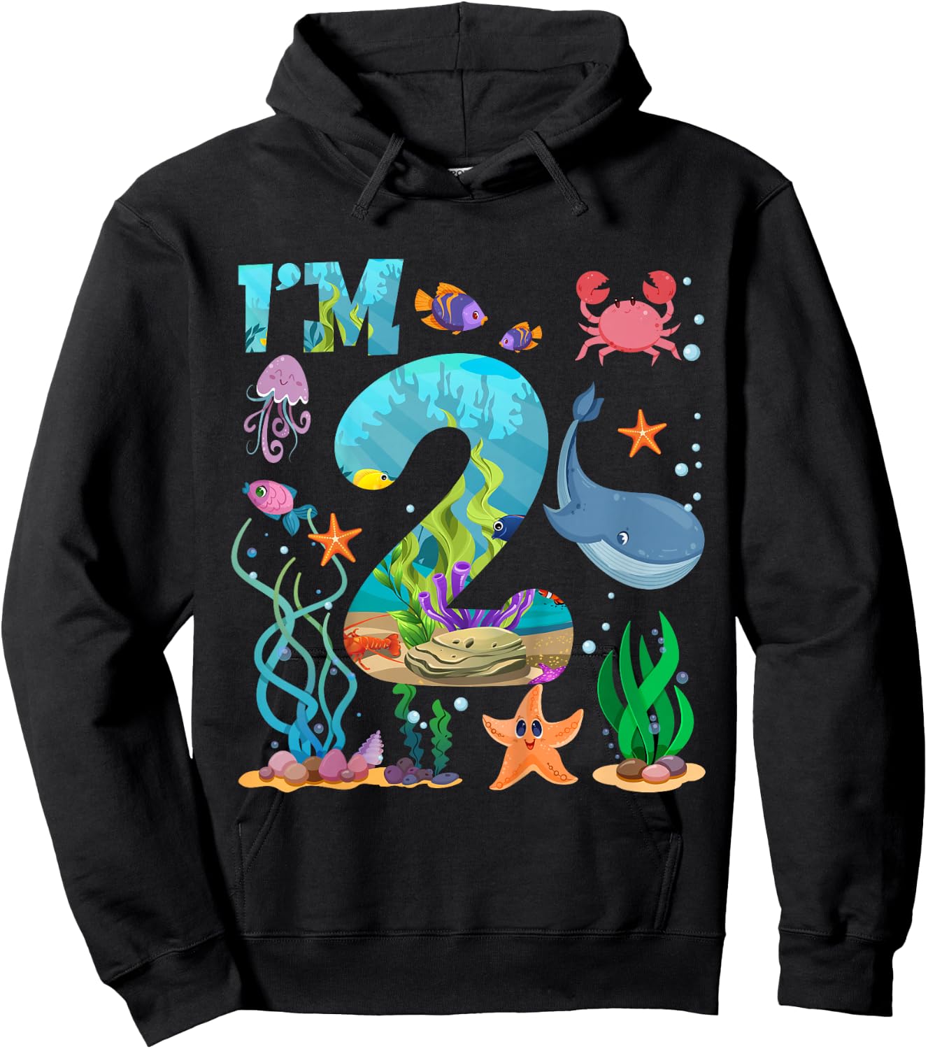 2 Year Old Boy Girl Sea Animals I'm Two 2nd Birthday Kids Hoodie - Hoodie | Black