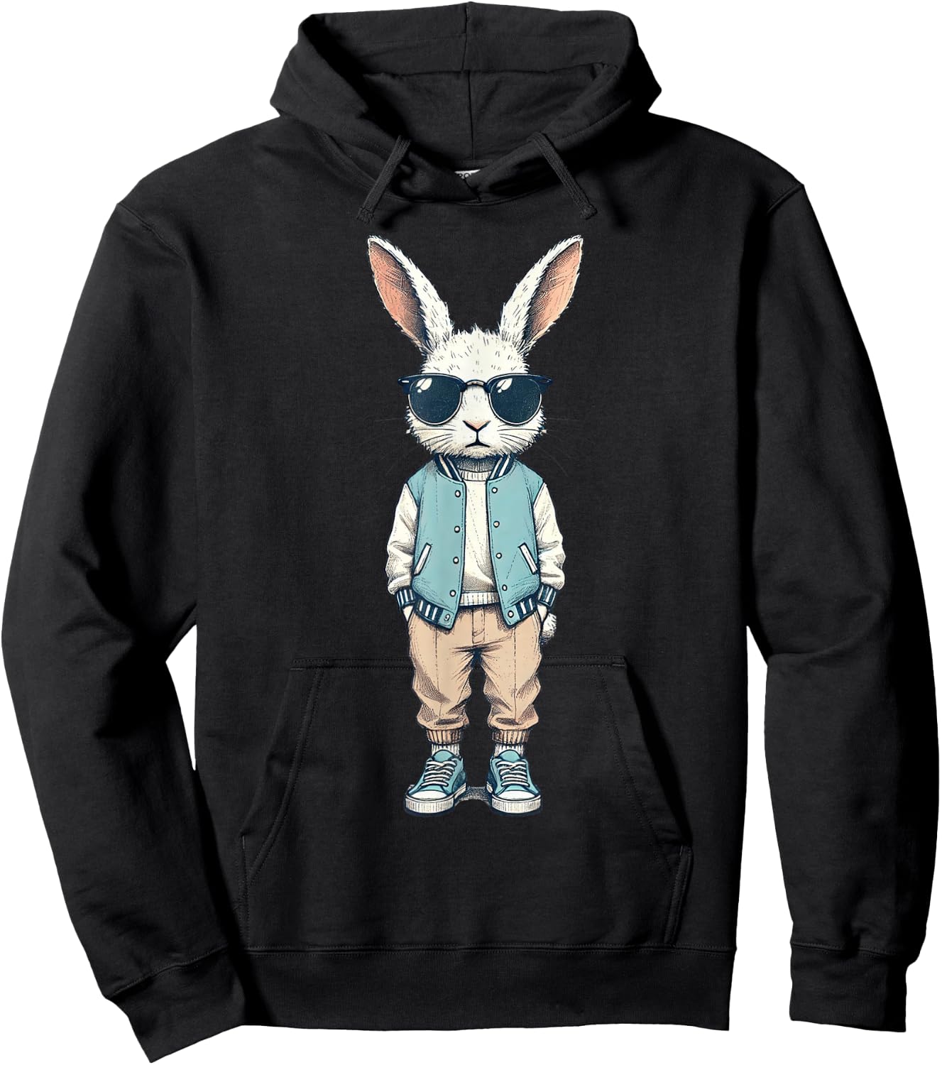 Boys Easter Shirt Bunny Rabbit with Sunglasses Kids Hoodie - Hoodie | Black