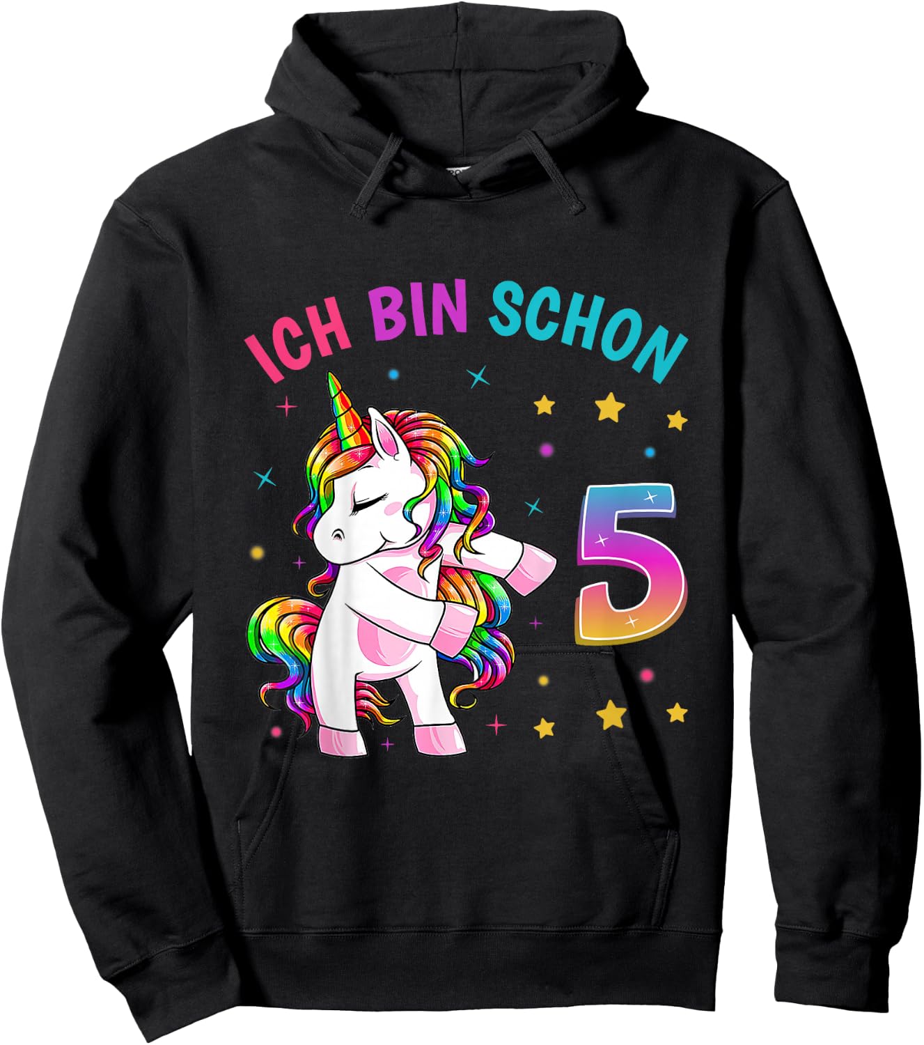 Children's 5th Birthday Girl I Am 5 Years Old Party Unicorn , black Hoodie - Hoodie | Black