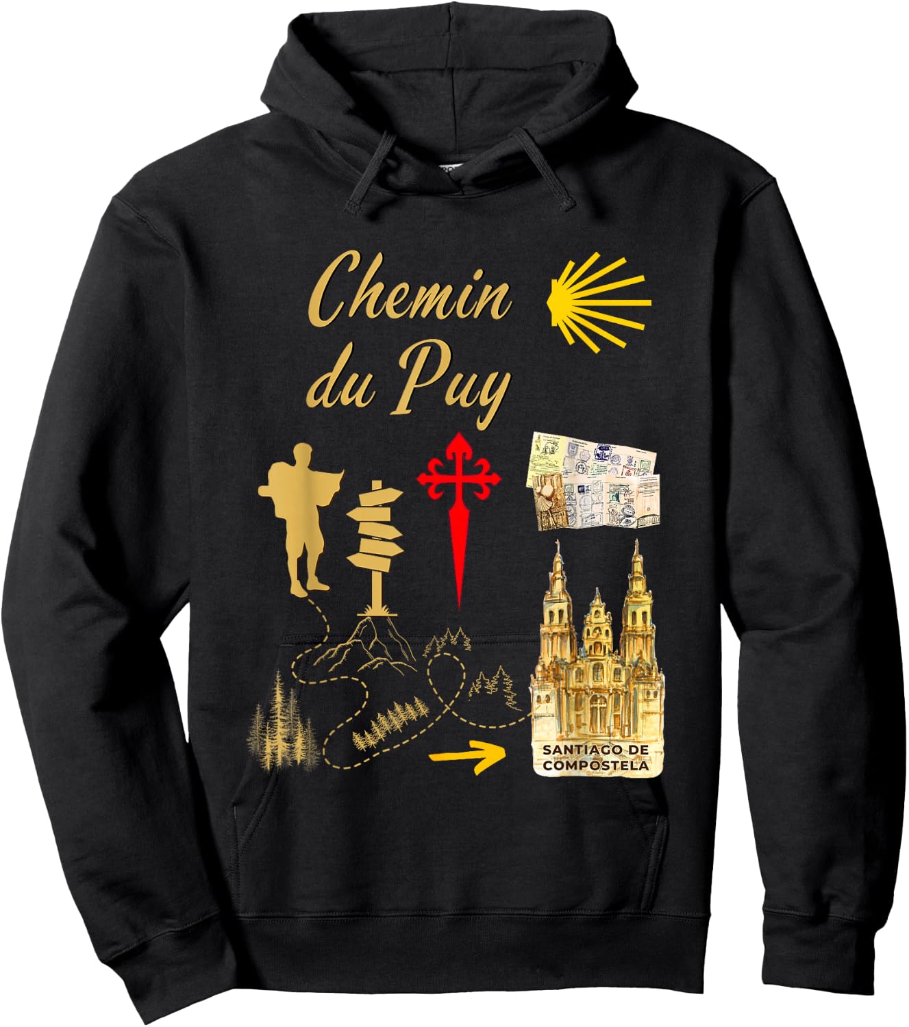 Symbols of the Way of Puy Santiago de Compostela Hoodie - Hoodie | Black