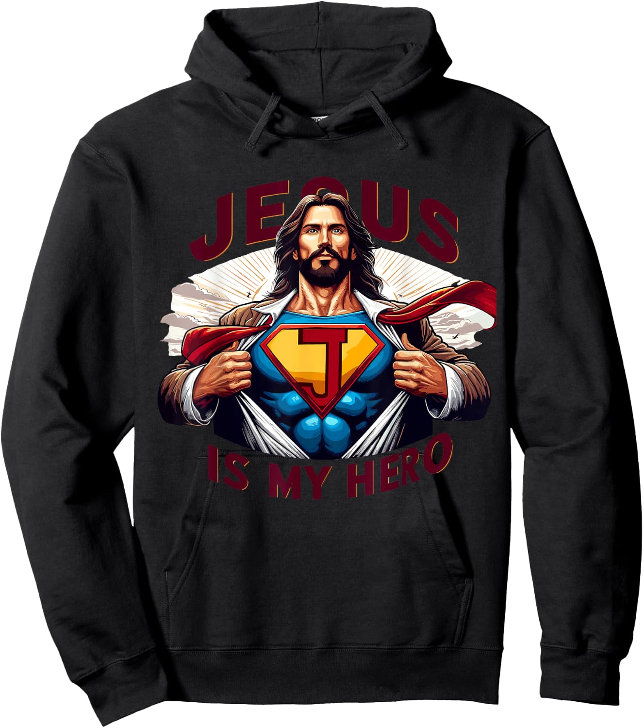 Jesus Is My Superhero Religious Christian Catholic Rizzen , Small, Black Hoodie - Hoodie | Black