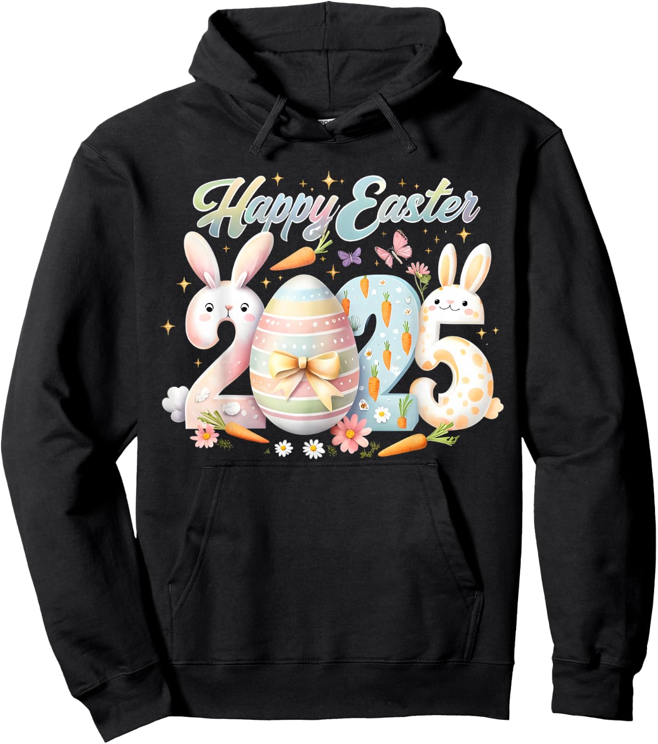 Happy Easter 2025 Bunny Rabbit Face Easter Day Women Girls Hoodie - Hoodie | Black