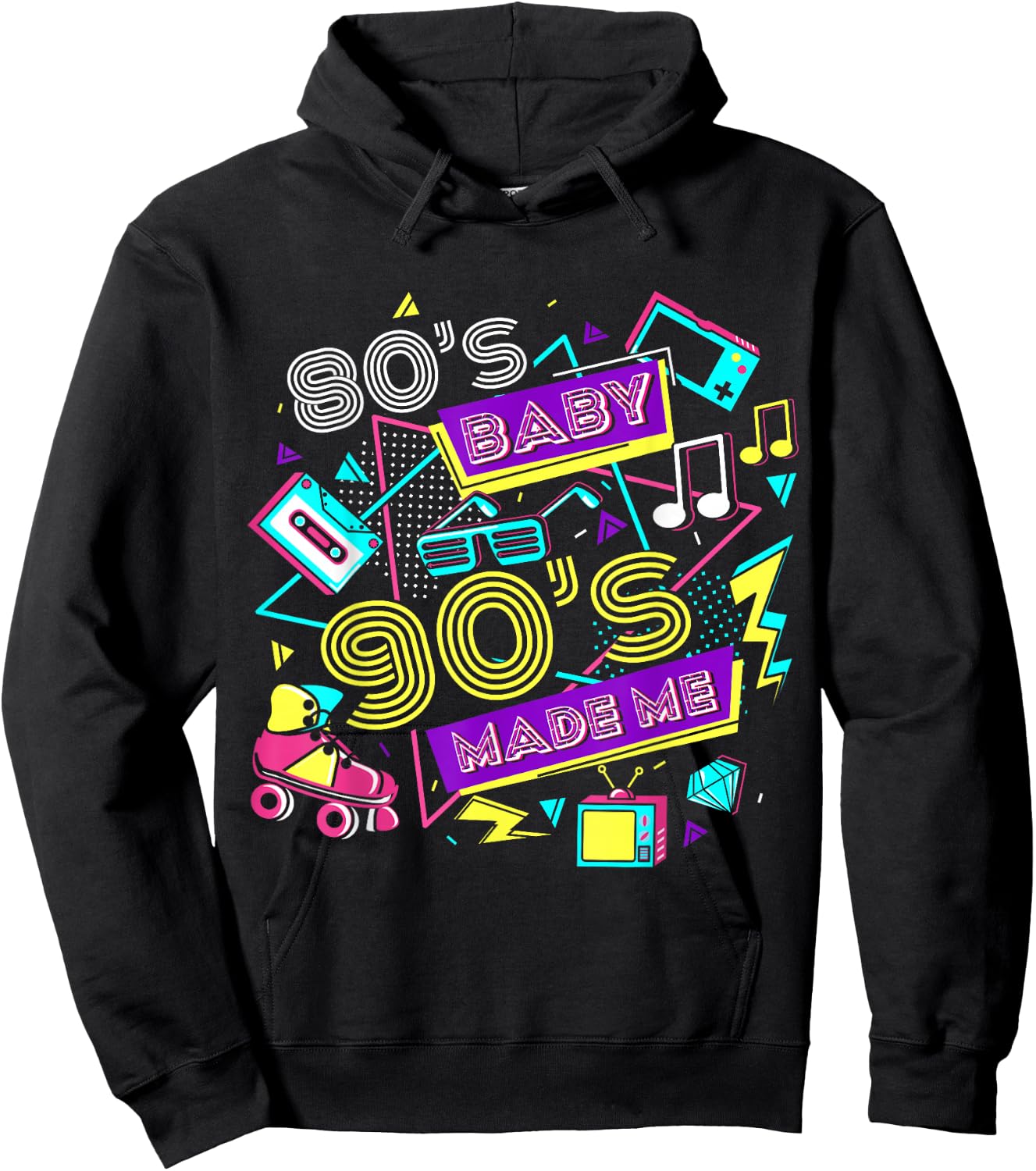 Retro 1980s 80's Baby 1990s 90's Made Me Vaporwave Nostalgia Hoodie - Hoodie | Black
