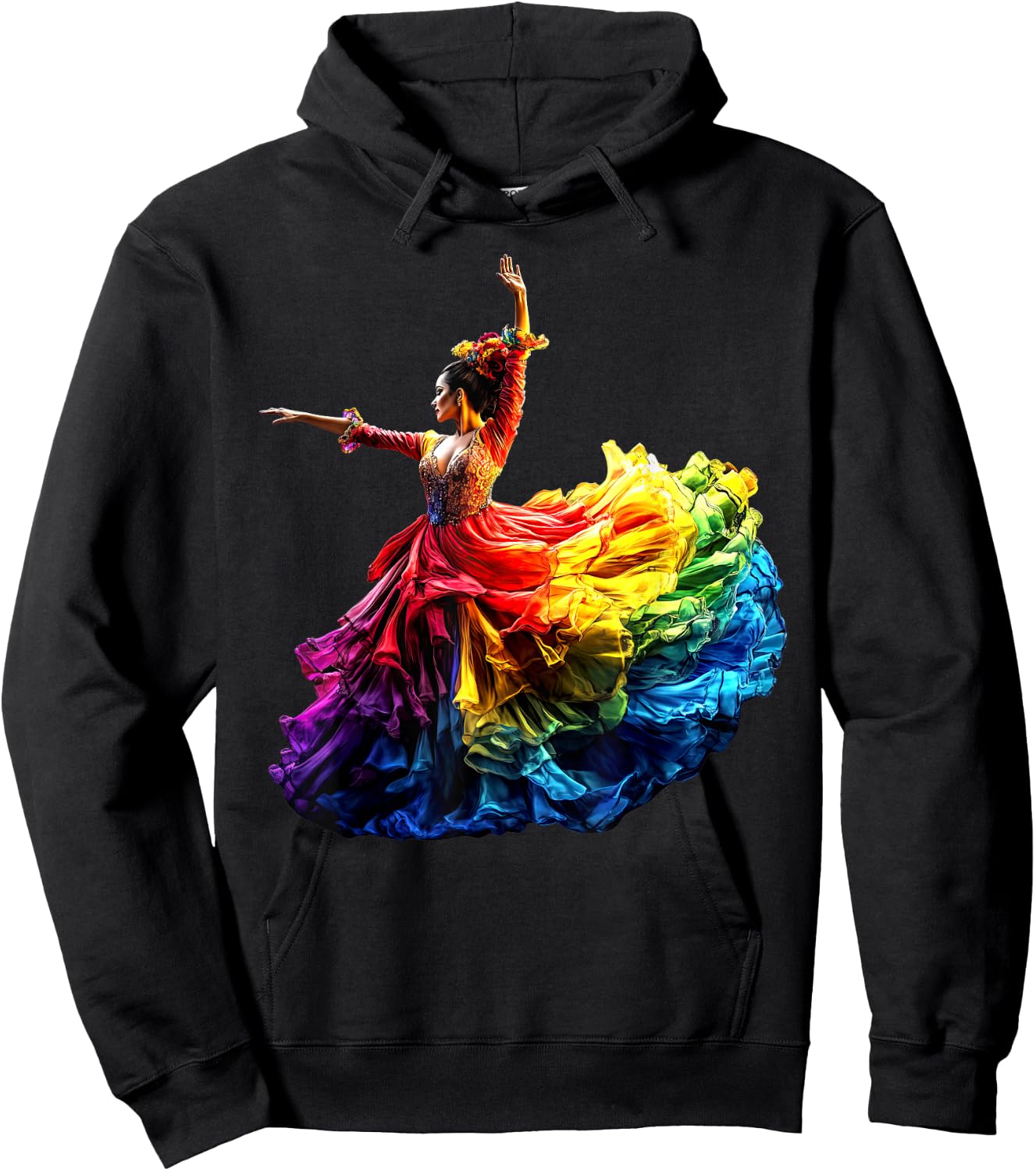 Flamenco Dancer Dress Colorful Rainbow Flamenco , Black, S Hoodie - Hoodie | Black