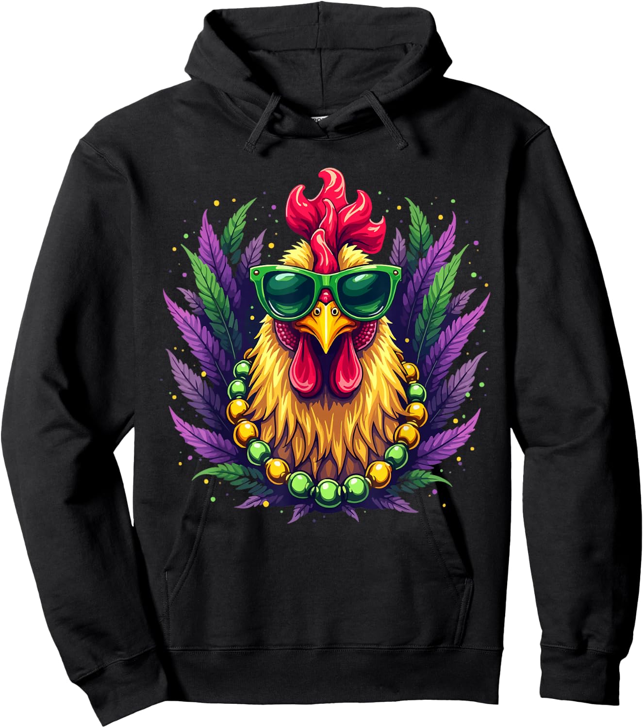 Chicken Sunglasses Beads Farmer New Orleans Party Mardi Gras Hoodie - Hoodie | Black