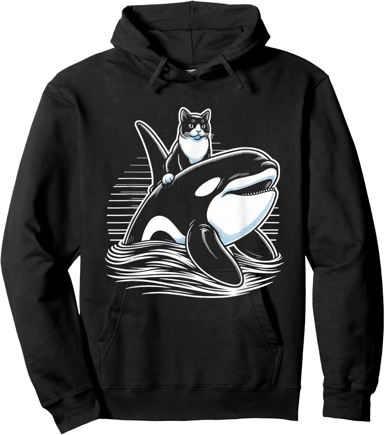 Cat Riding Orca Whale Funny Hoodie - Hoodie | Black