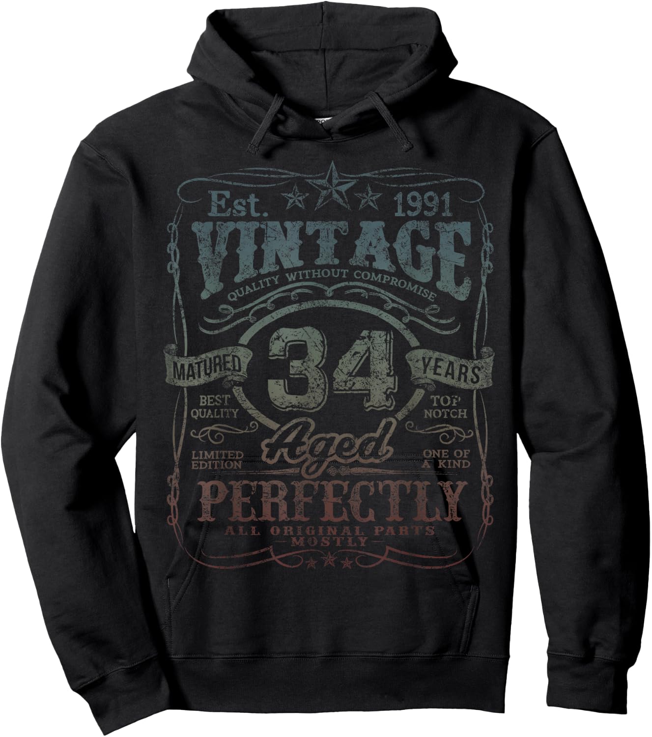 Vintage 1991 Limited Edition Shirt 34 year old 34th Birthday Hoodie - Hoodie | Black