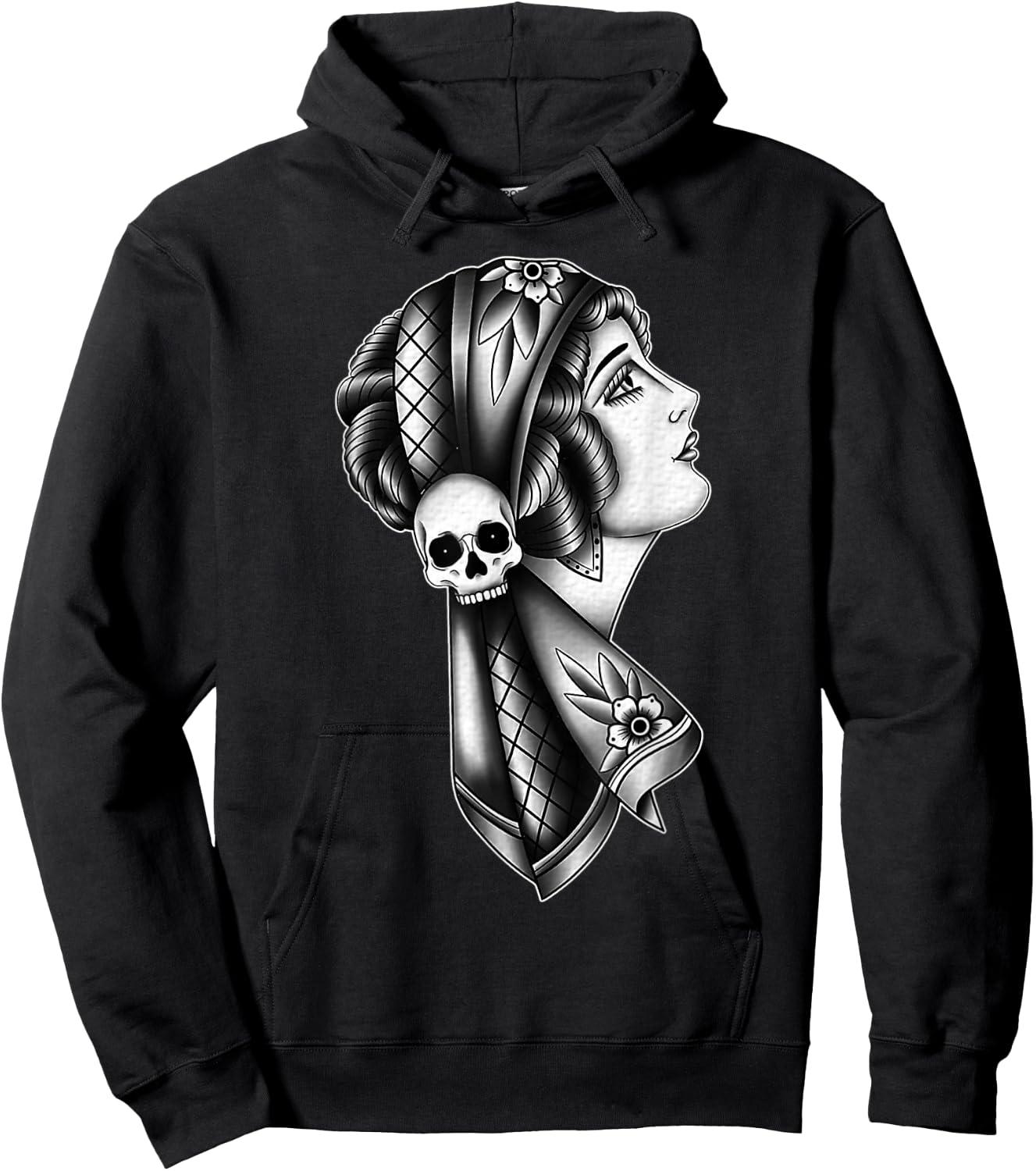 Gypsy Woman Skull American Traditional Tattoo Flash Hoodie - Hoodie | Black