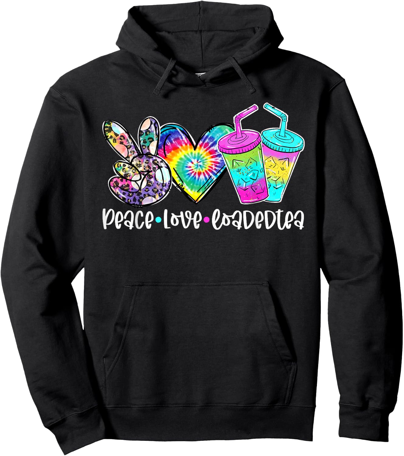 Peace Love Loaded Tea Tie Dye Leoaprd Print Summer Vacations Women Hoodie - Hoodie | Black