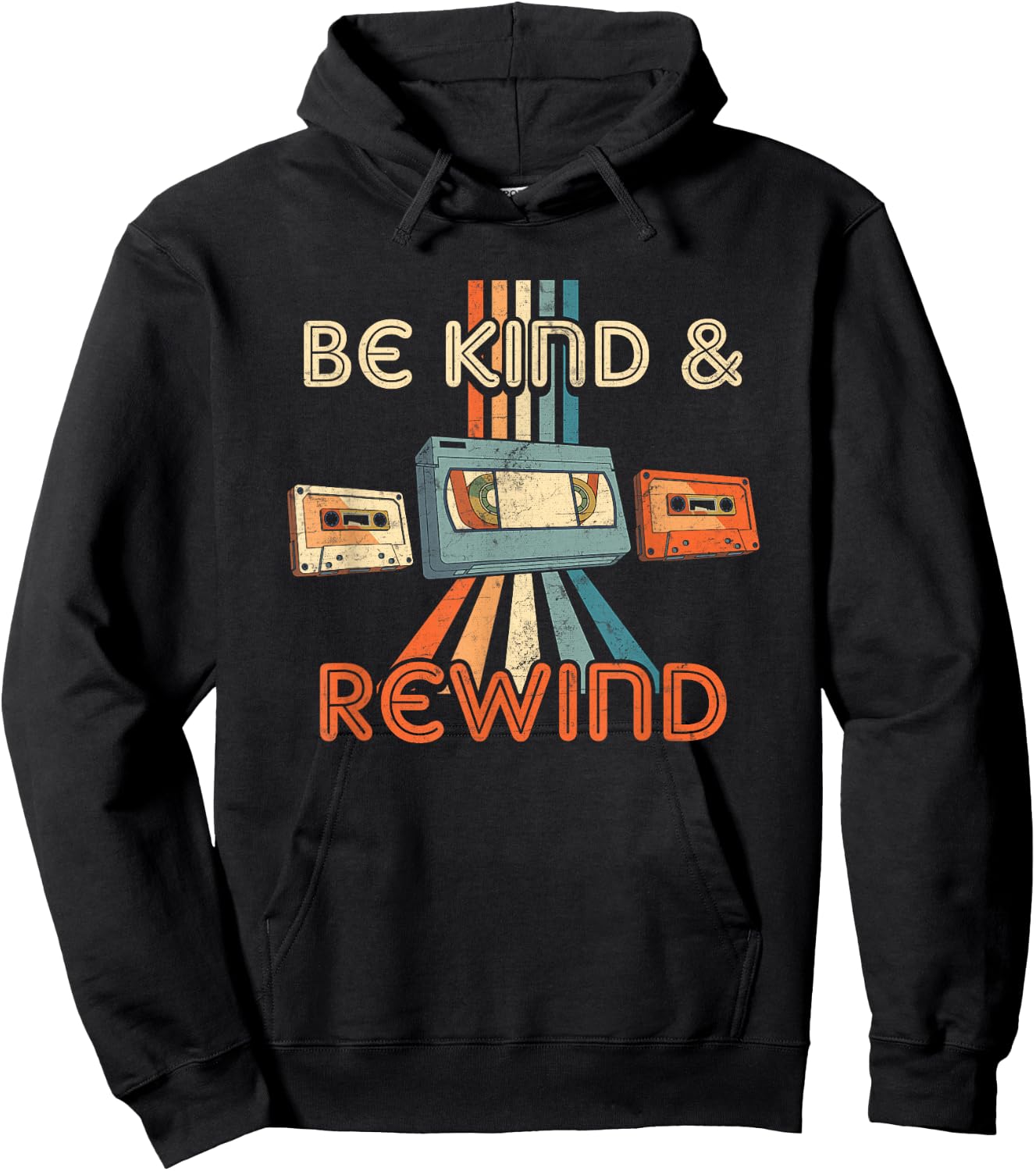 Be Kind & Rewind Vintage 90's Nostalgic 80's Throwback Hoodie - Hoodie | Black