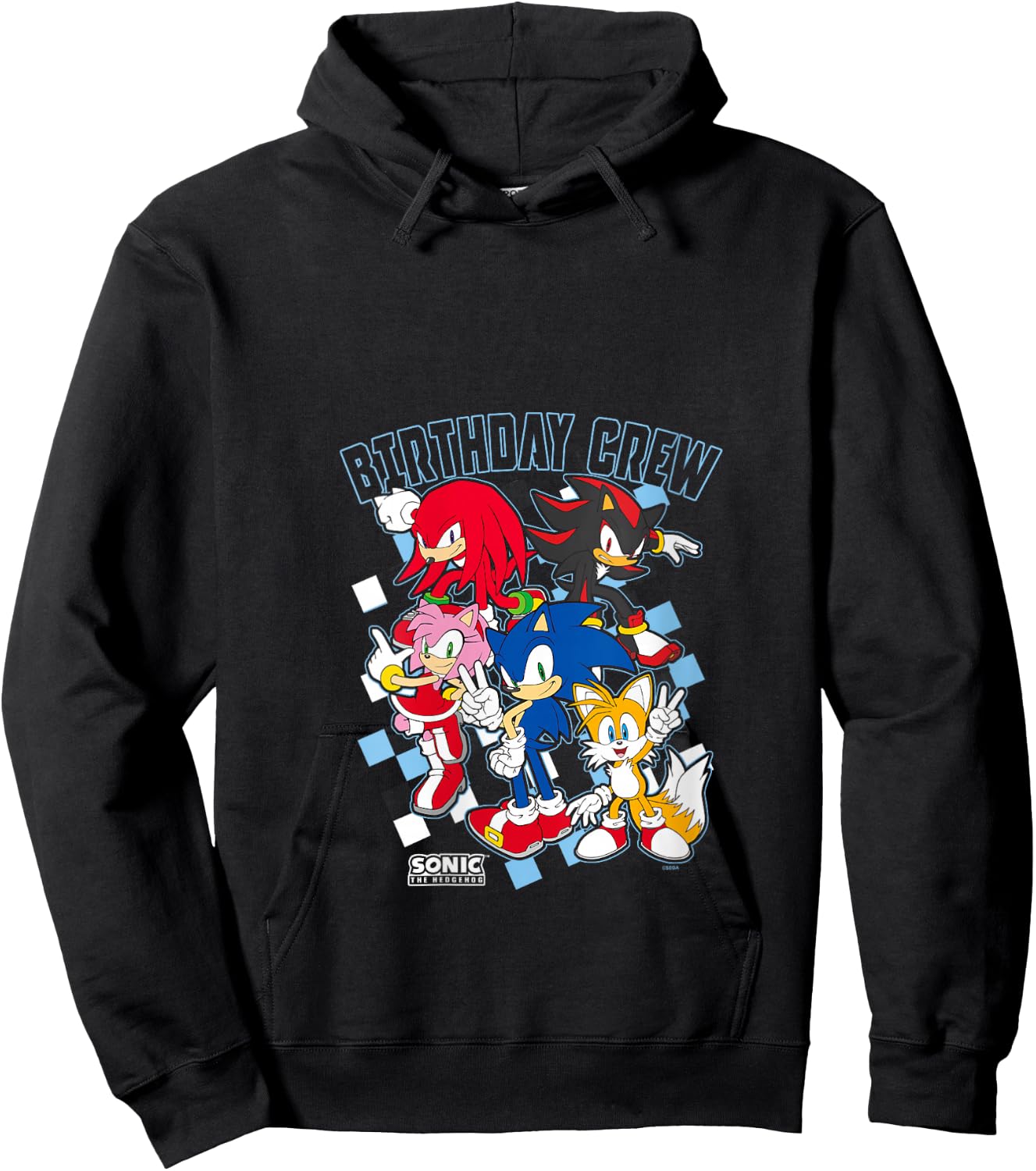 Sonic The Hedgehog Birthday Cre Group Shot Big Chest Logo V-Neck Hoodie - Hoodie | Black