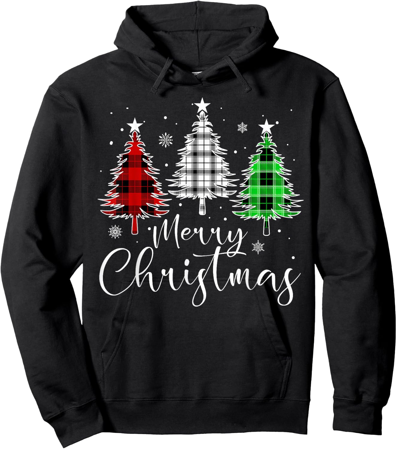 Christmas Tree Buffalo Plaid Red White Green Light Family Hoodie - Hoodie | Black