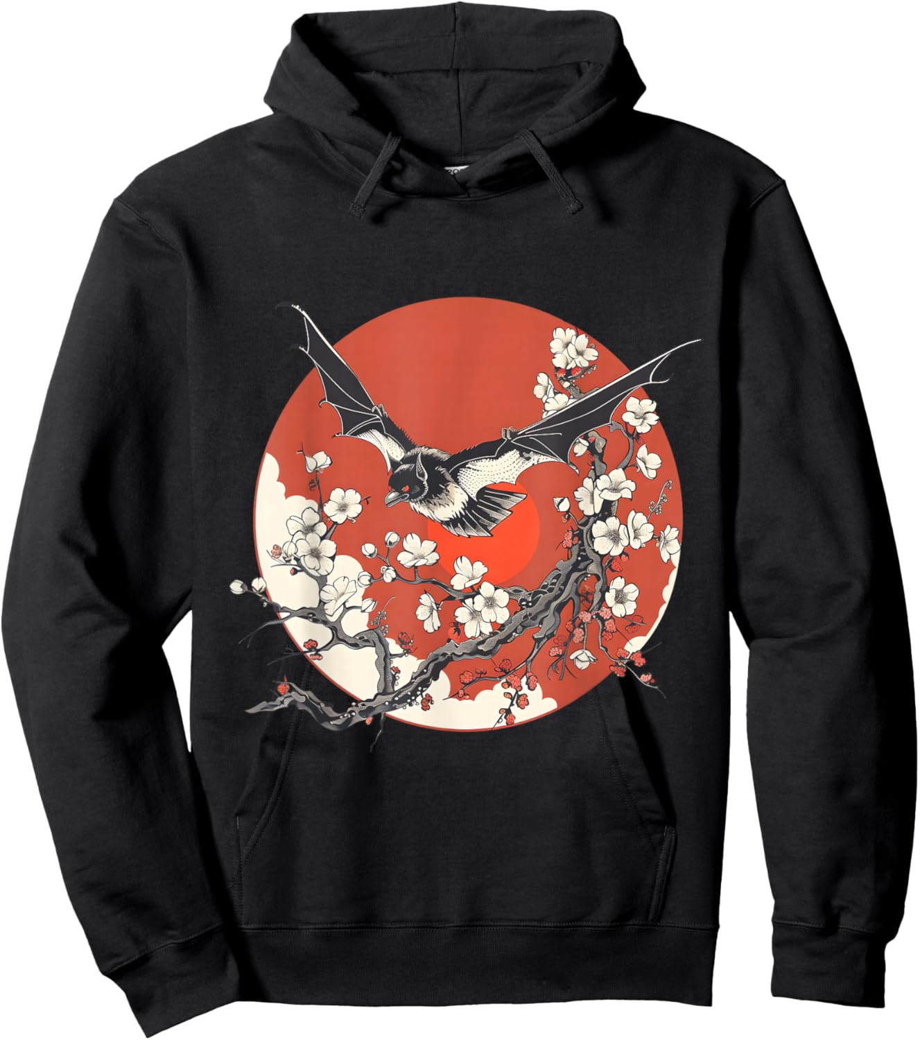 Japanese Cherry Blossom Aesthetic Bat Hoodie - Hoodie | Black