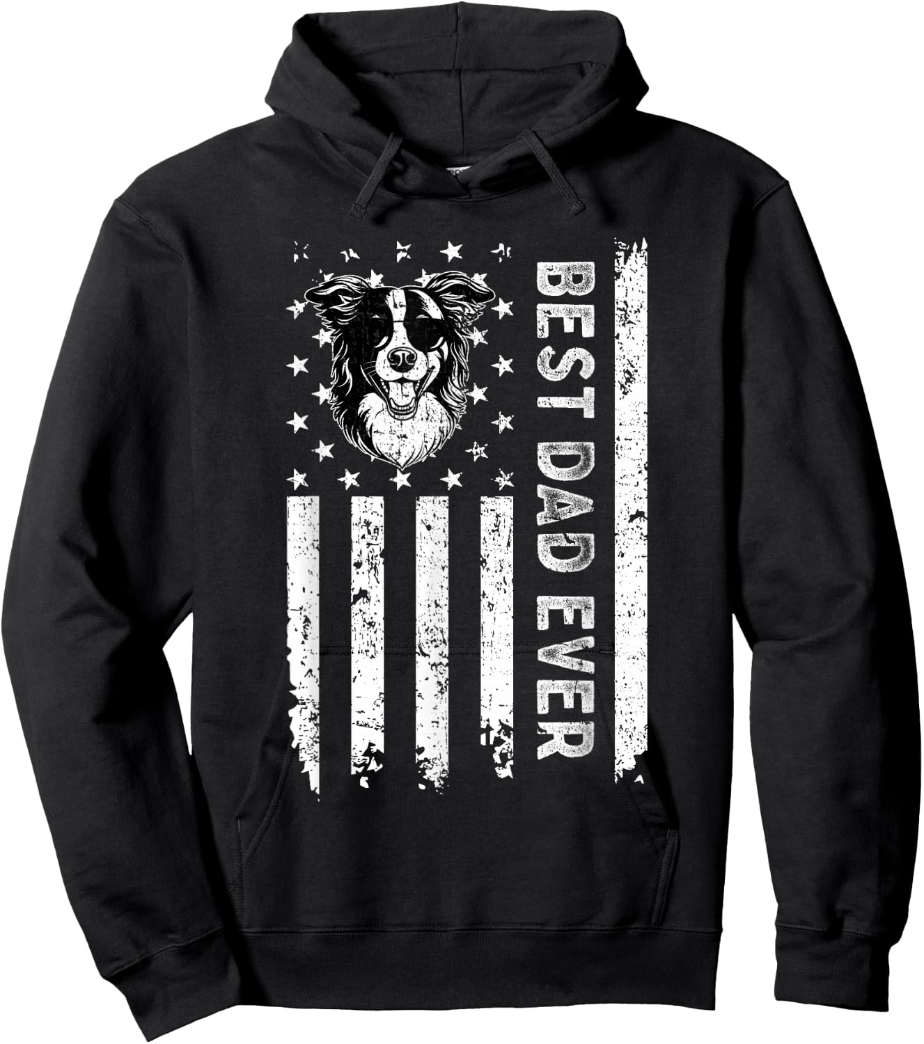 Best Border Collie Dog Dad Ever Fathers Day USA Flag Hoodie - Hoodie | Black
