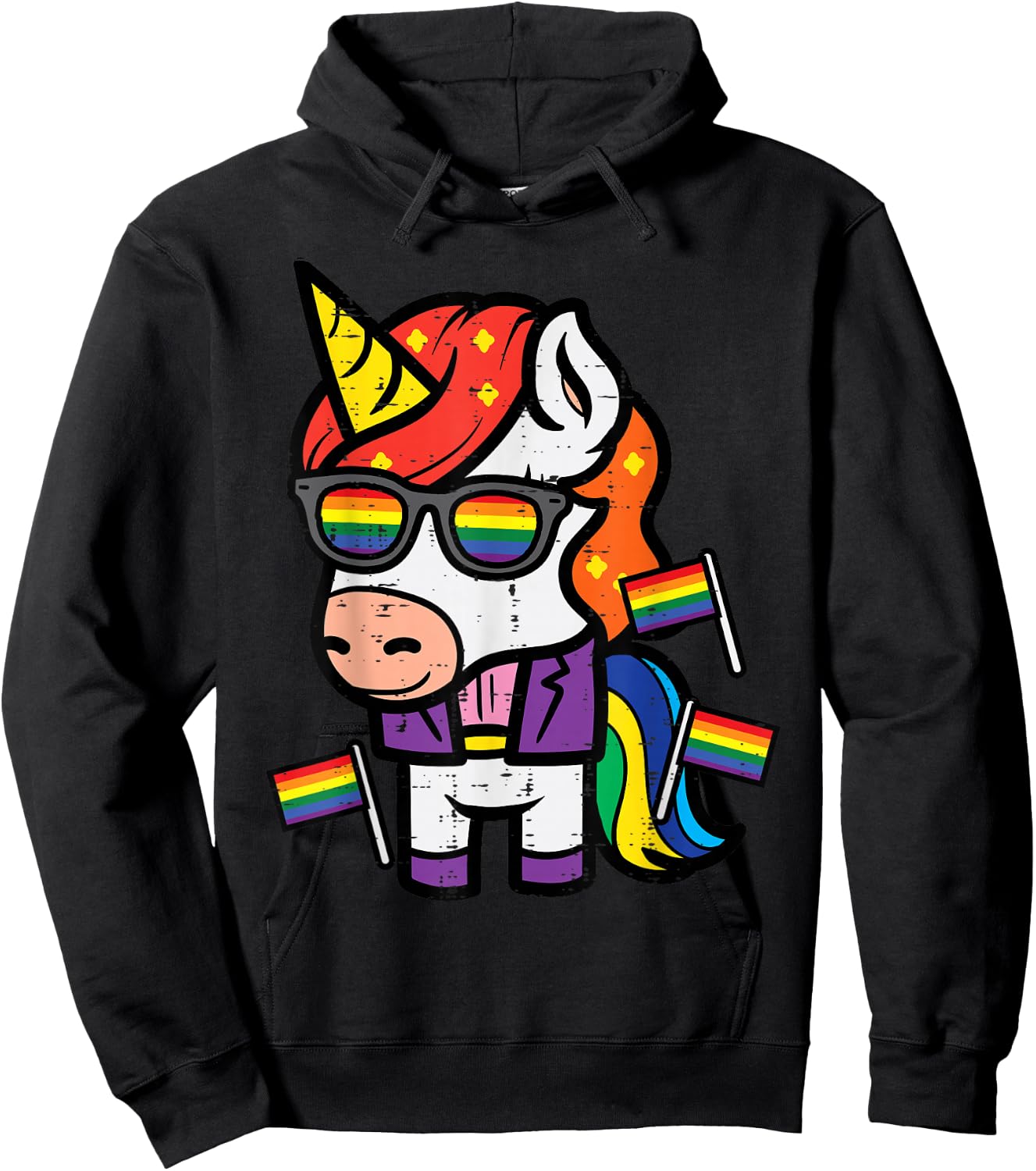 Gay Unicorn Rainbow Flag LGBT Pride Month Magical Men Women Hoodie - Hoodie | Black