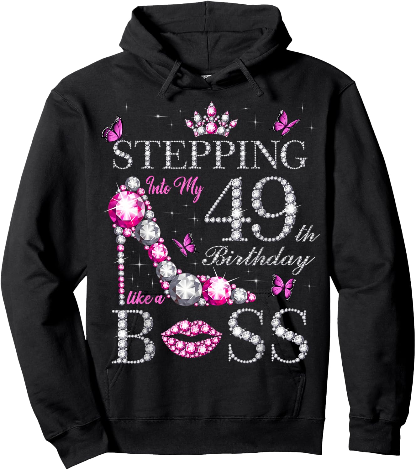 Stepping Into My 49th Birthday Like A Boss Butterflies Hoodie - Hoodie | Black