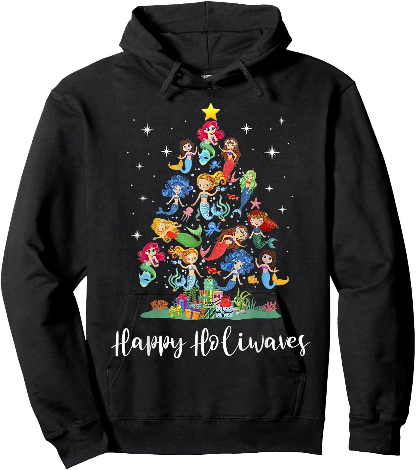 Mermaid Christmas Tree Happy Holiwaves Mermaid Lover Women Hoodie - Hoodie | Black