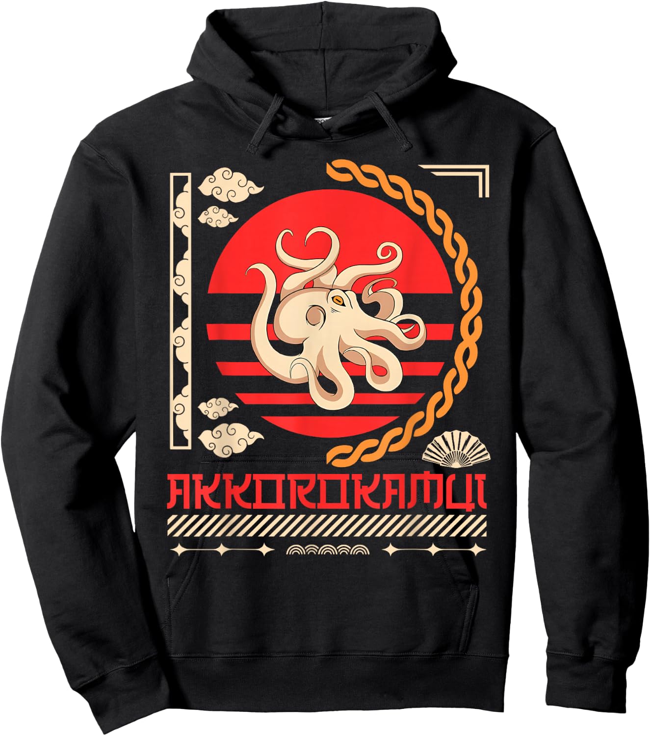 Japanese Mordern Vintage Graphical Octopus Art Men Women Hoodie - Hoodie | Black