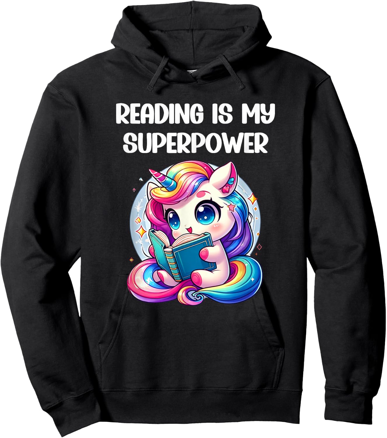 Kawaii Unicorn Reading Is My Super Power Kids Hoodie - Hoodie | Black