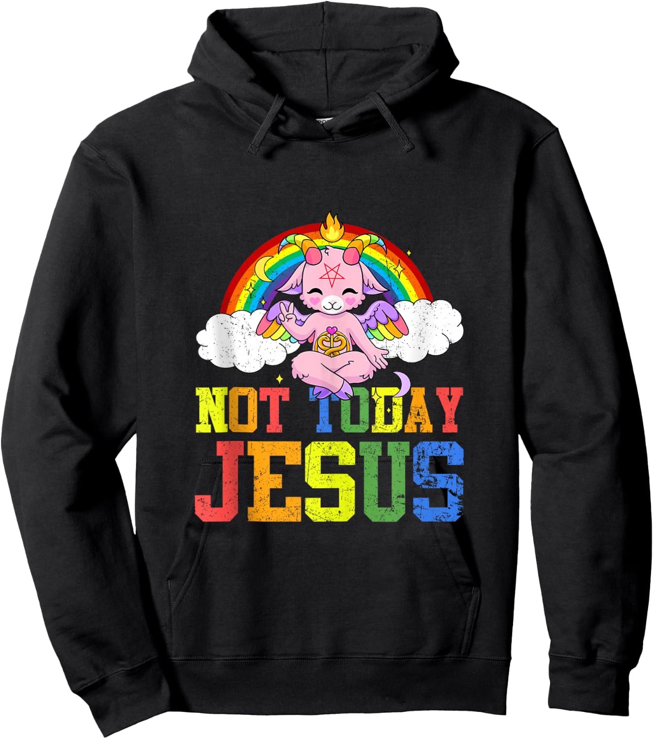 Today Not Jesus Cute Baphomet LBGT Satan Goat Gay Pride Hoodie - Hoodie | Black