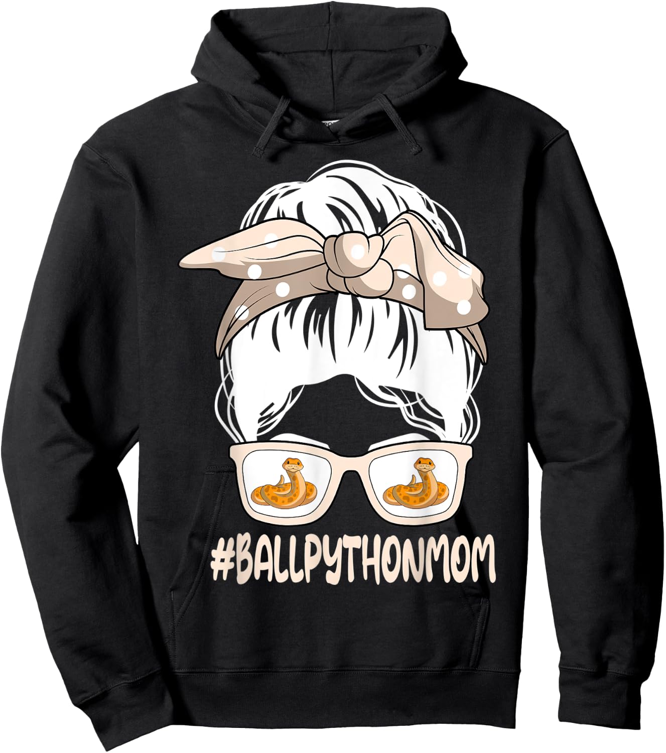 Ball Python Mom Ophiophile Messy Hair Bun Mother's Day Hoodie - Hoodie | Black