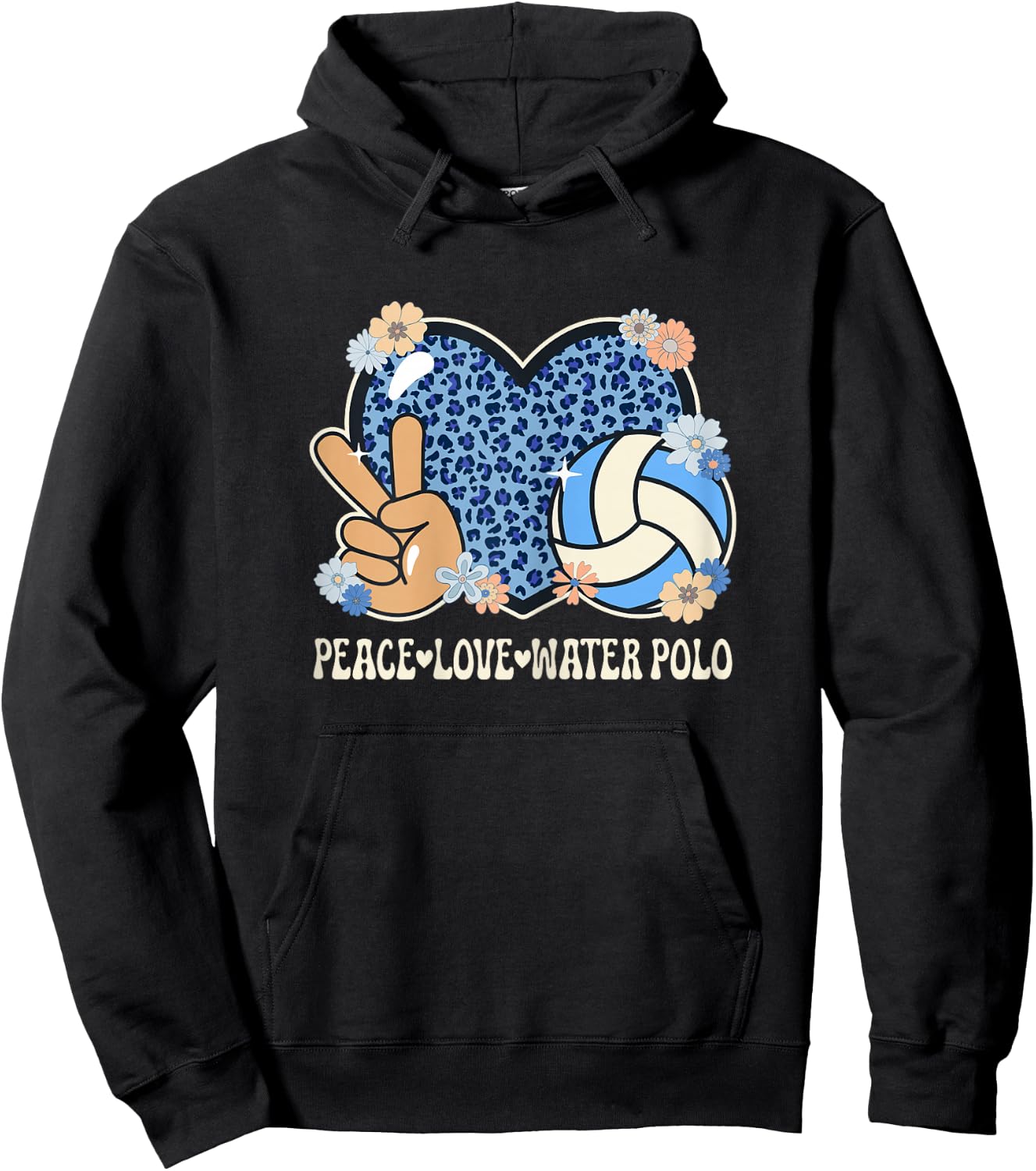 Peace Love Water Polo Lover Leopard Print Women Water Polo Hoodie - Hoodie | Black