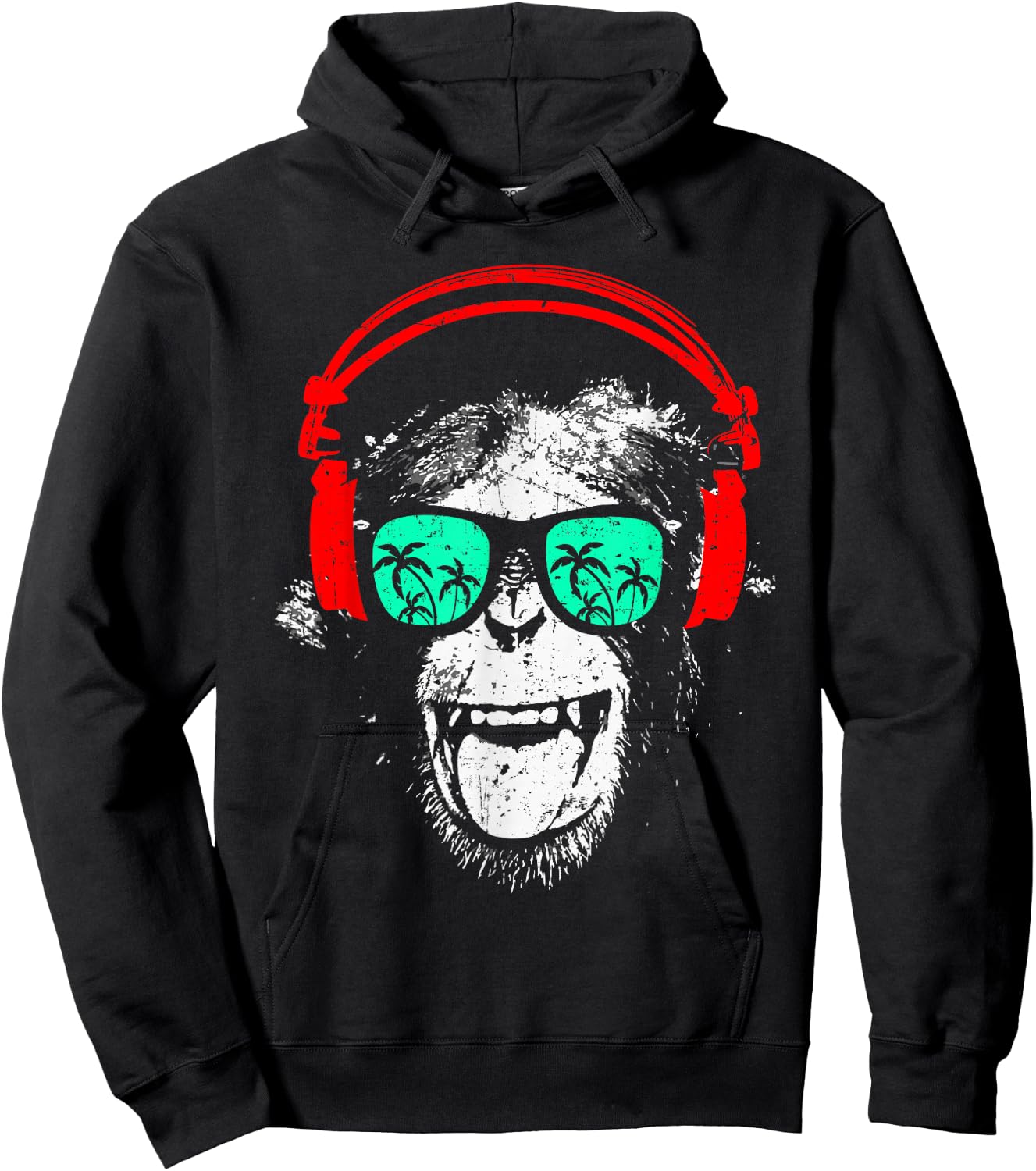 Monkey DJ with Headphones and Sunglasses Gift , black Hoodie - Hoodie | Black