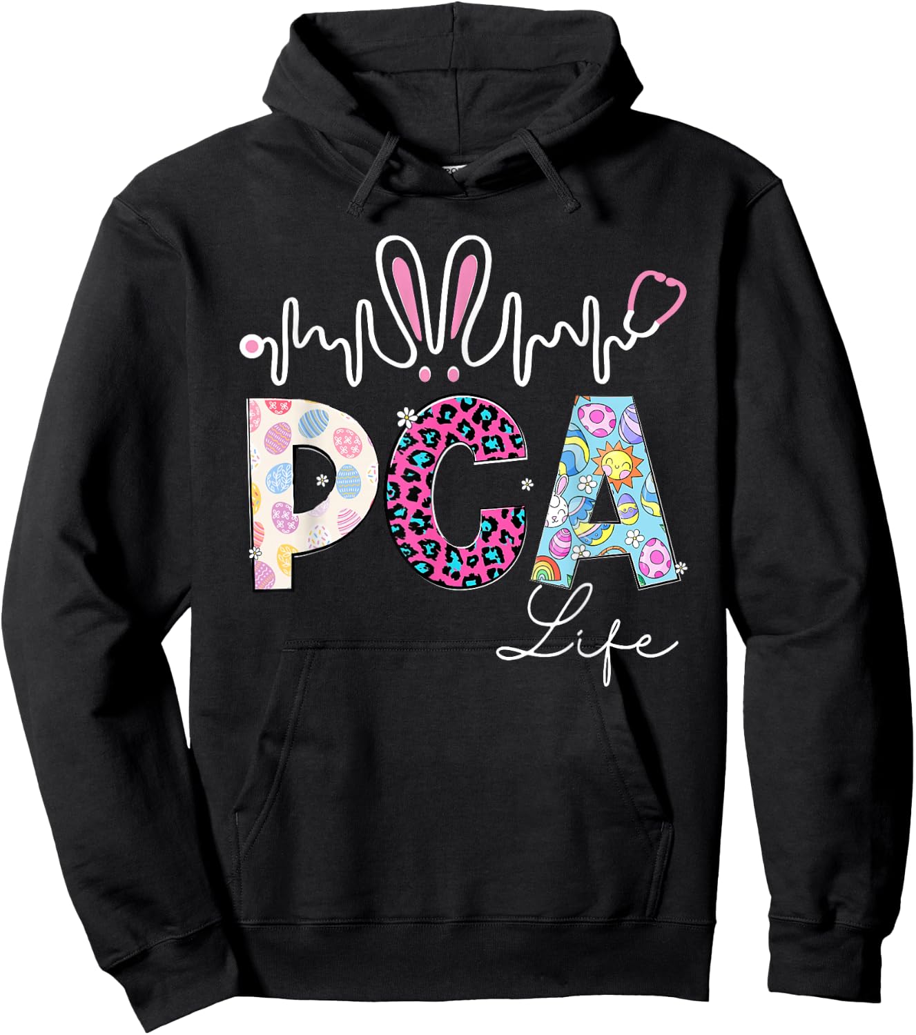 PCA Life Stethoscope Leopard Cute Easter Bunny Easter Day Hoodie - Hoodie | Black