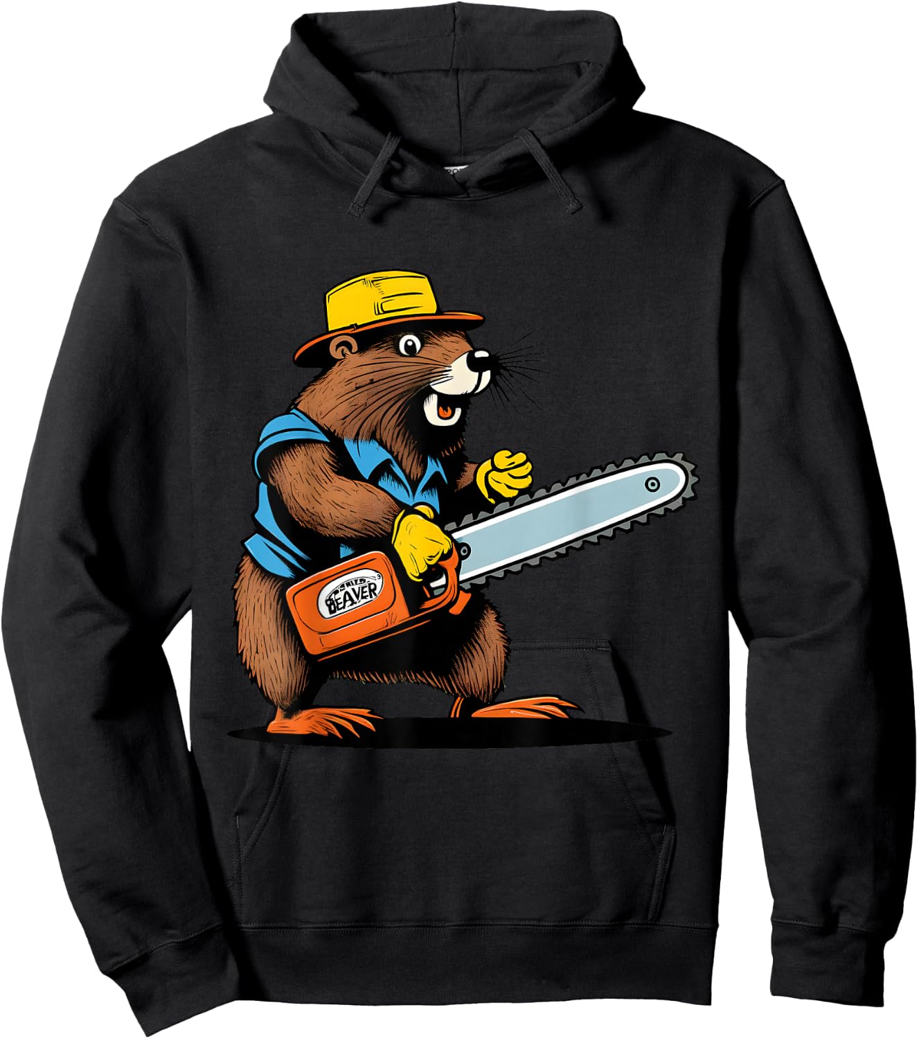 Lumber Jack Beaver with Chainsaw - Retro Comic Art Funny Hoodie - Hoodie | Black