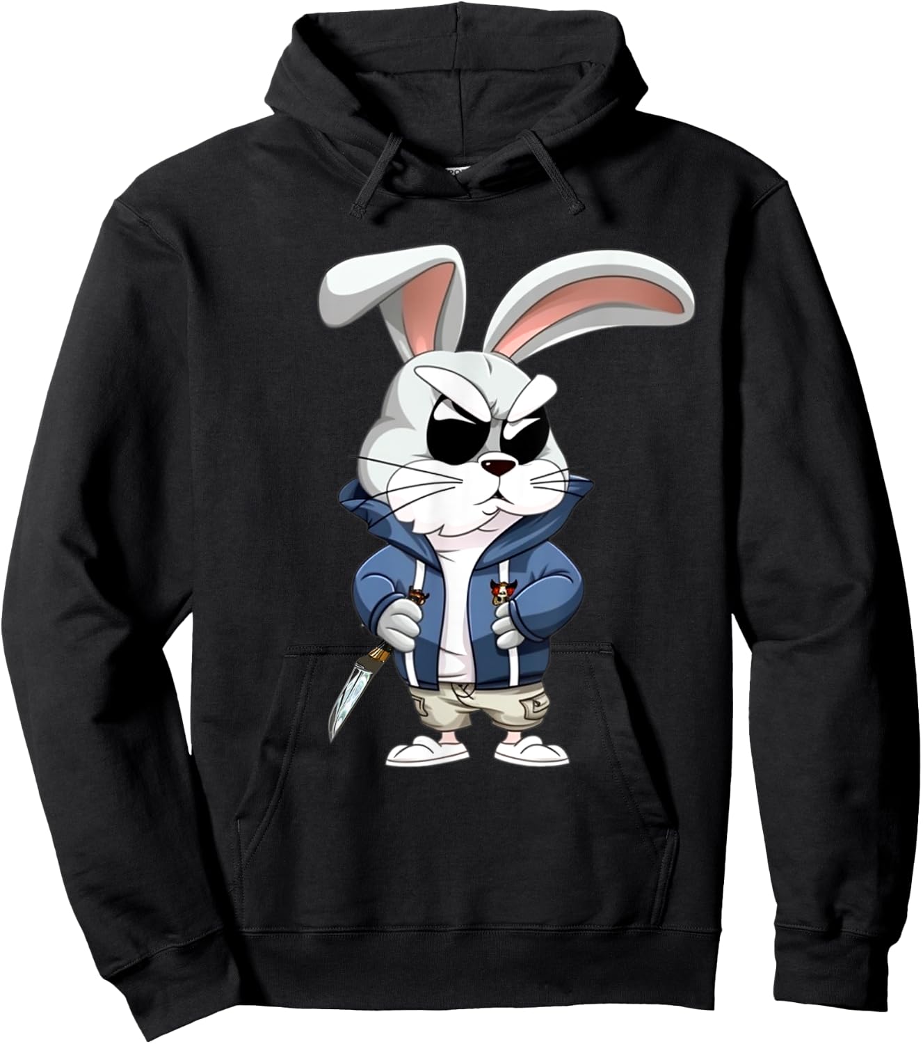 Thug Bunny Holding Knife Funny Bunny Rabbit Lovers Design Hoodie - Hoodie | Black
