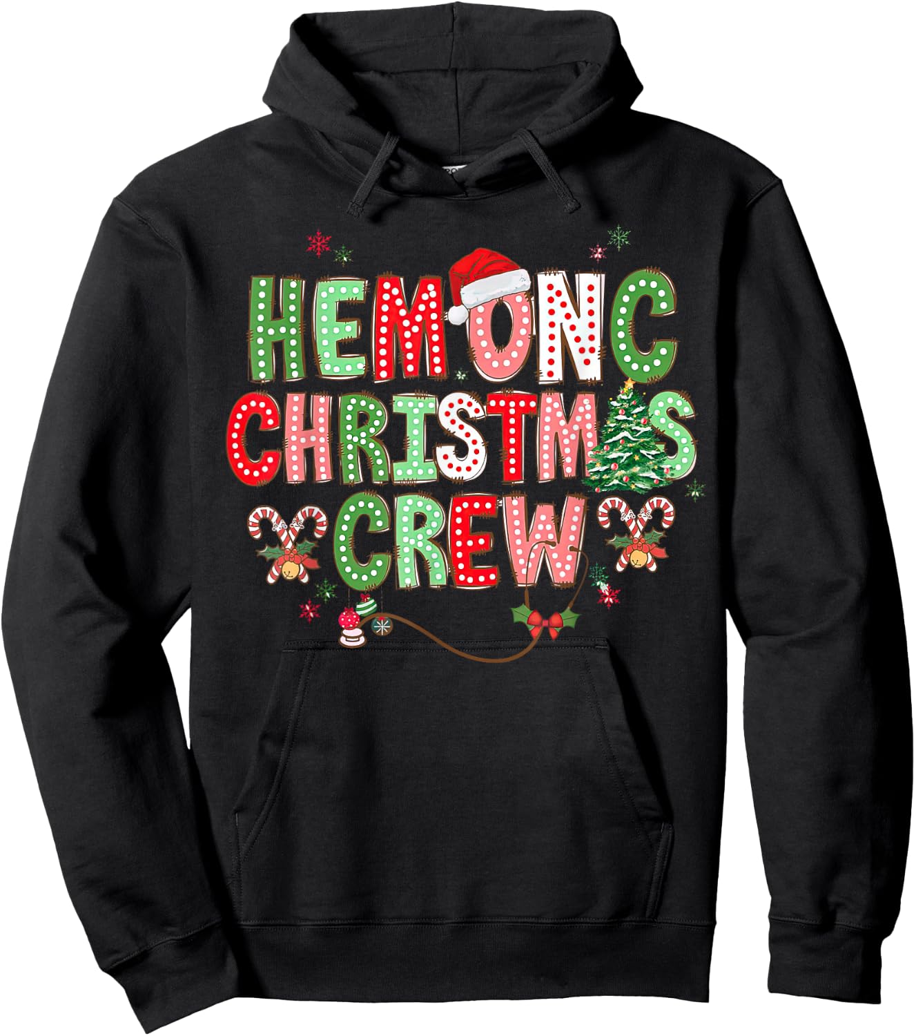 Christmas Hemonc Crew, Hematology Oncology Nurse Christmas Hoodie - Hoodie | Black