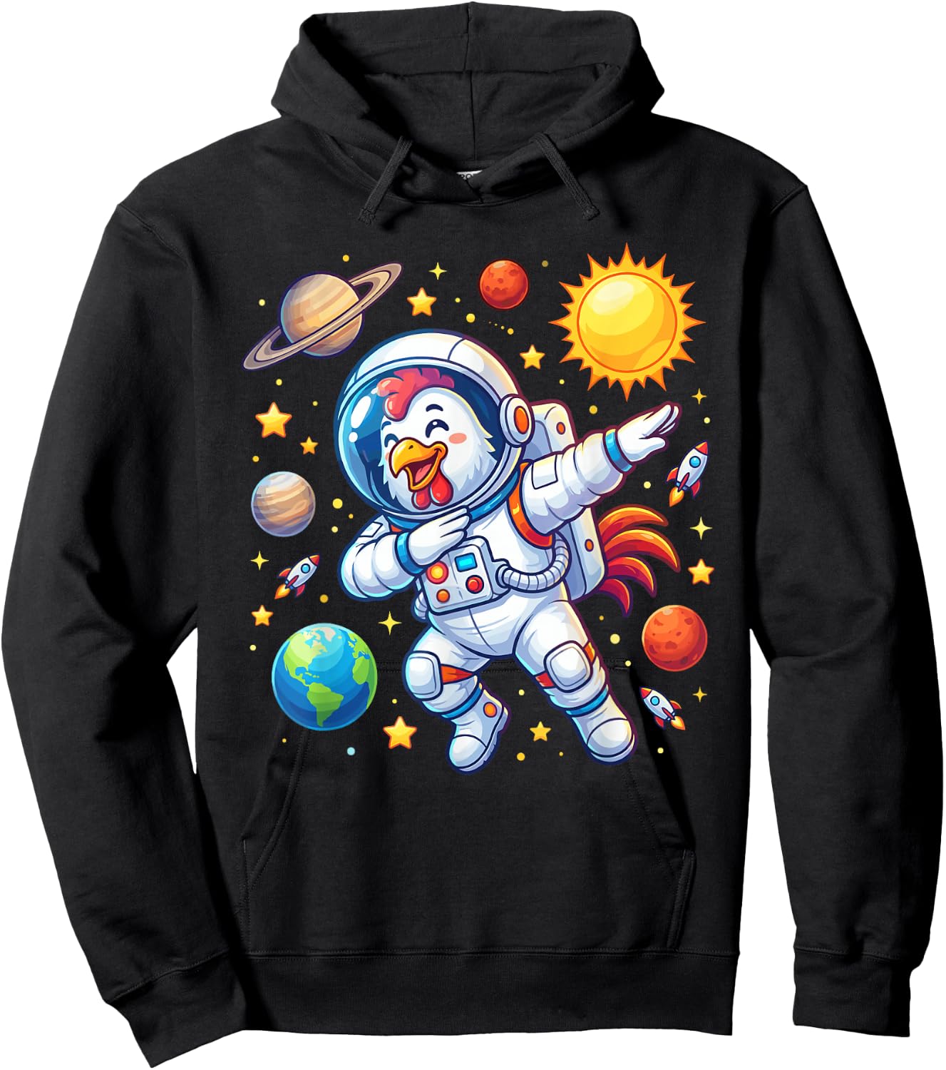 Chicken Astronaut Dabbing Funny Space Animal for Kids Hoodie - Hoodie | Black