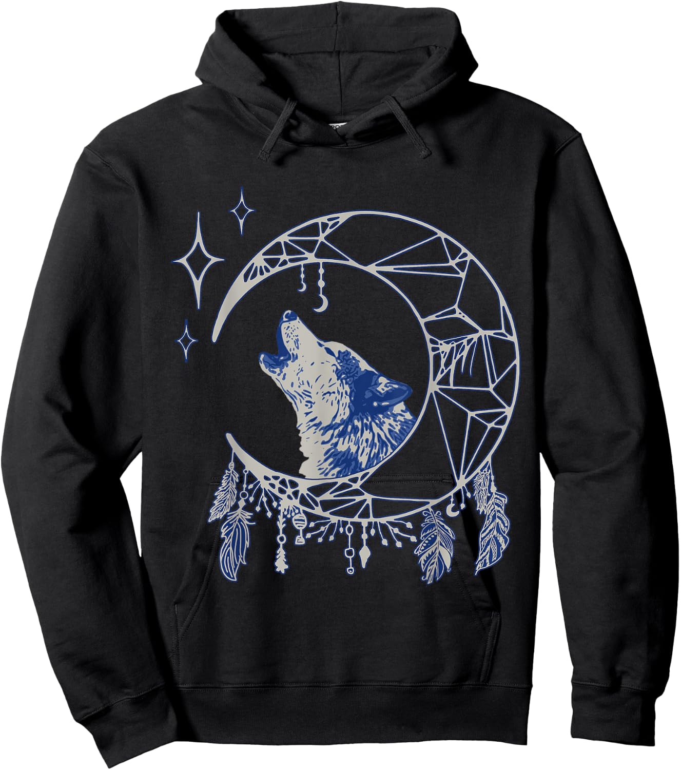 Wolf Moon Howling Wolf Indian Feathers Stars Dream Catcher Hoodie - Hoodie | Black