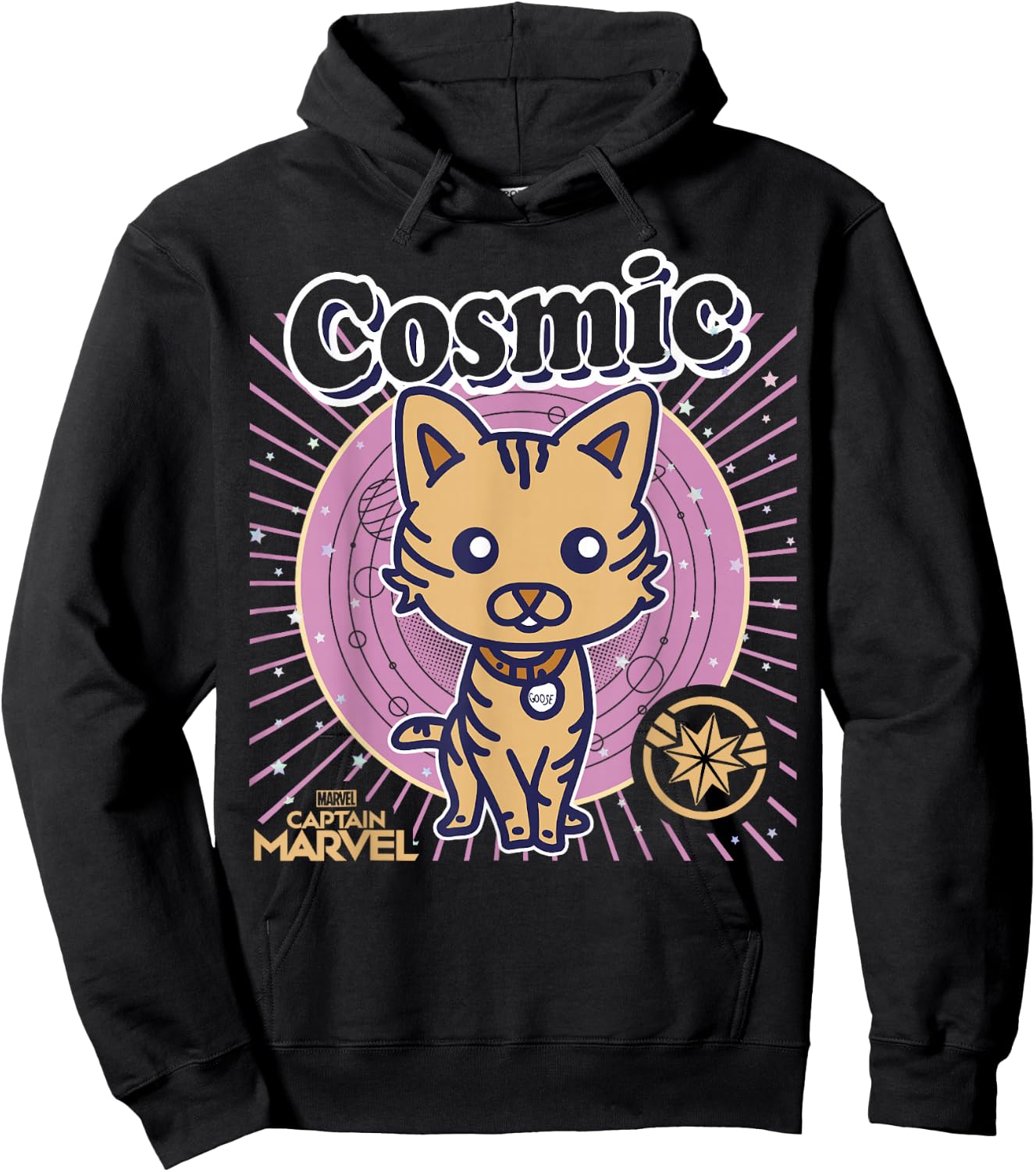 Marvel Captain Marvel Cartoon Goose Cosmic Line Art Hoodie - Hoodie | Black