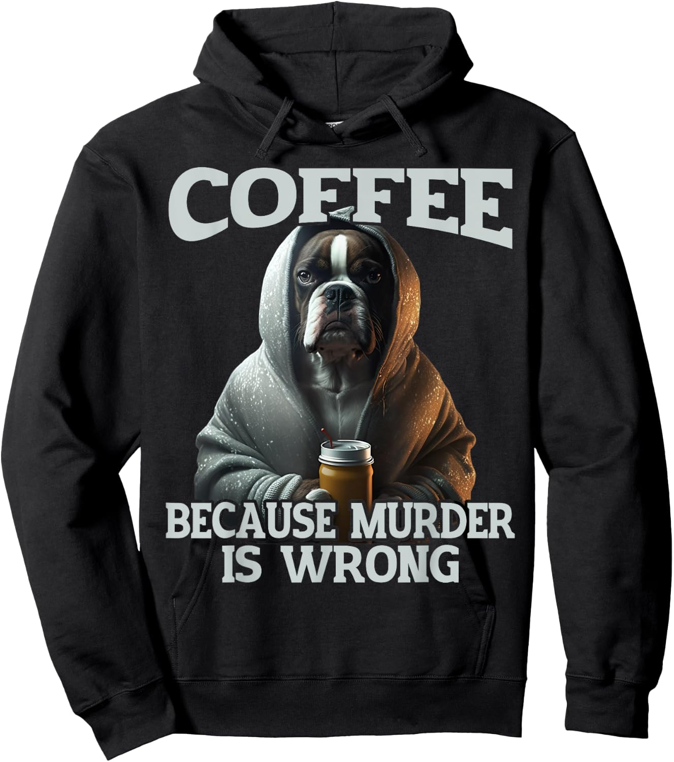 Coffee Because Murder Is Wrong, Sarcastic Boxer Dog Grumpy Men Women Hoodie - Hoodie | Black