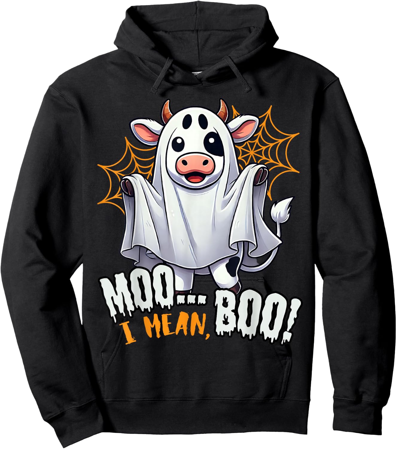 Moo I Mean Boo Funny Cow Ghost Halloween 2025 Costume Hoodie - Hoodie | Black