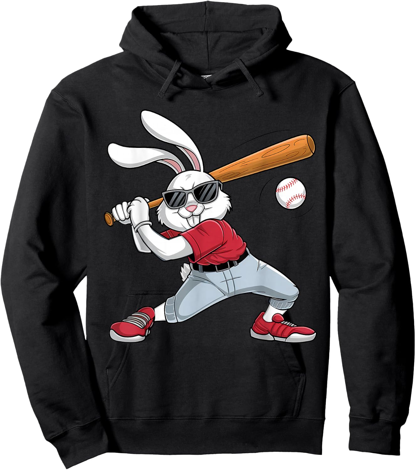 Easter Day Rabbit Playing Baseball Boys Kids Bunny Hoodie - Hoodie | Black