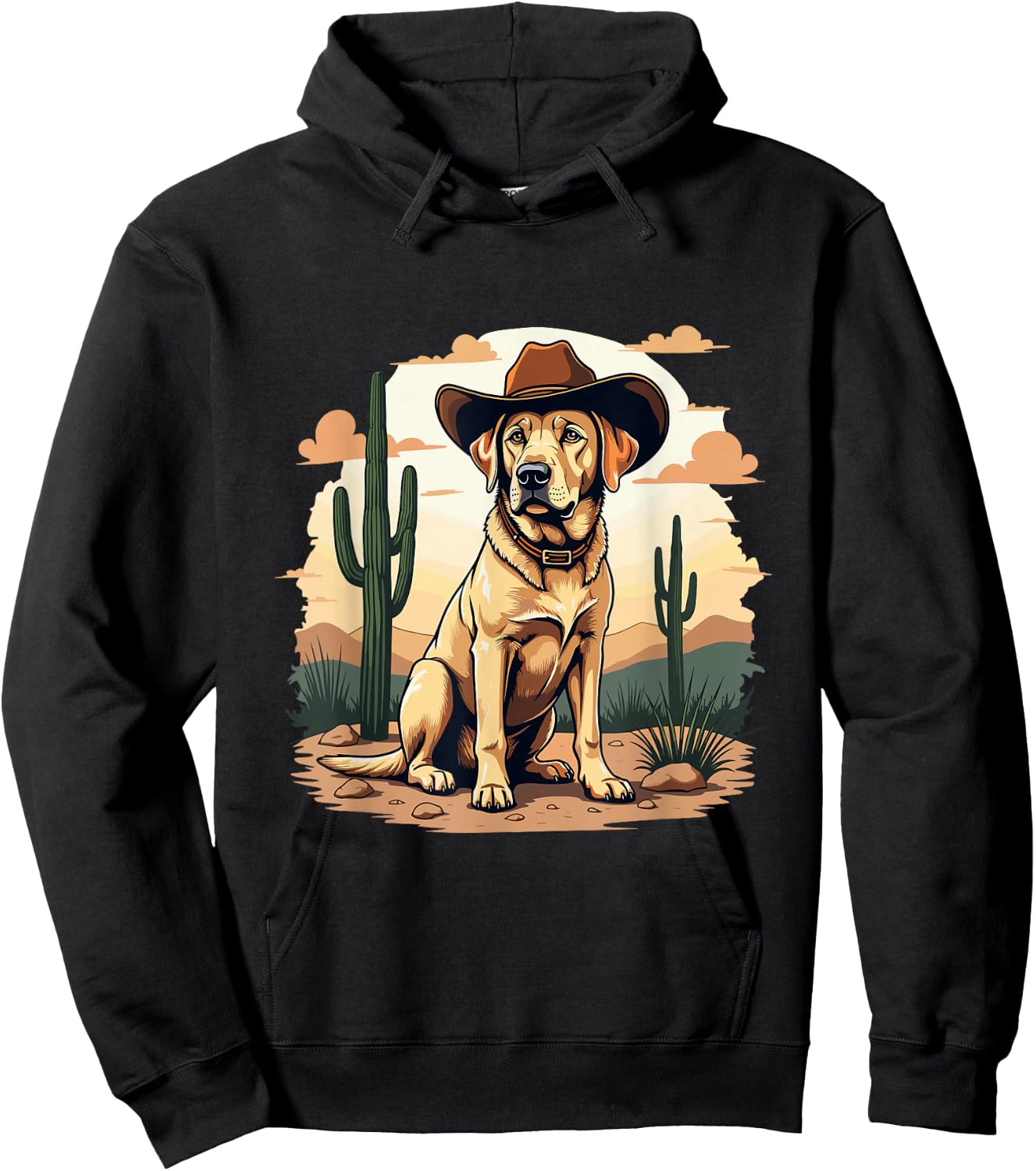 Labrador Cowboy Hat Cactus Desert Funny Lab Dog Hoodie - Hoodie | Black